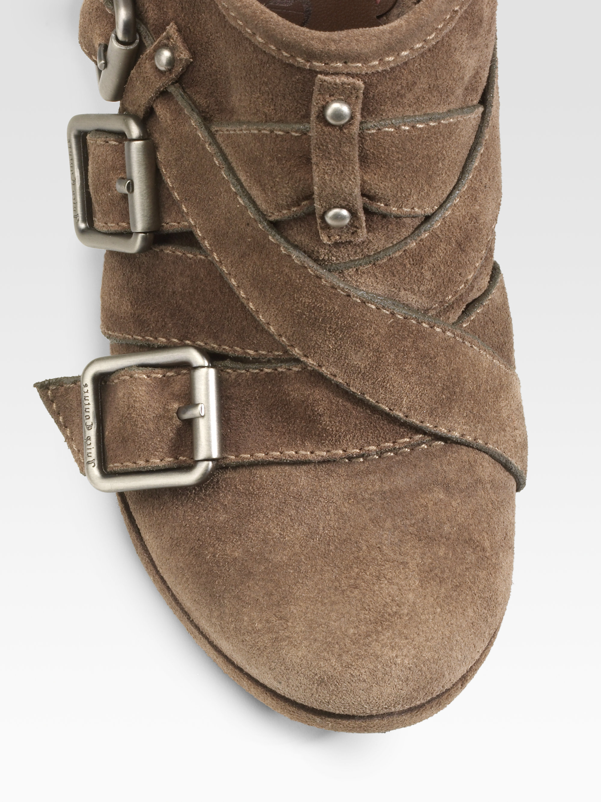 suede clogs with buckle