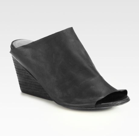 black leather wedge mules