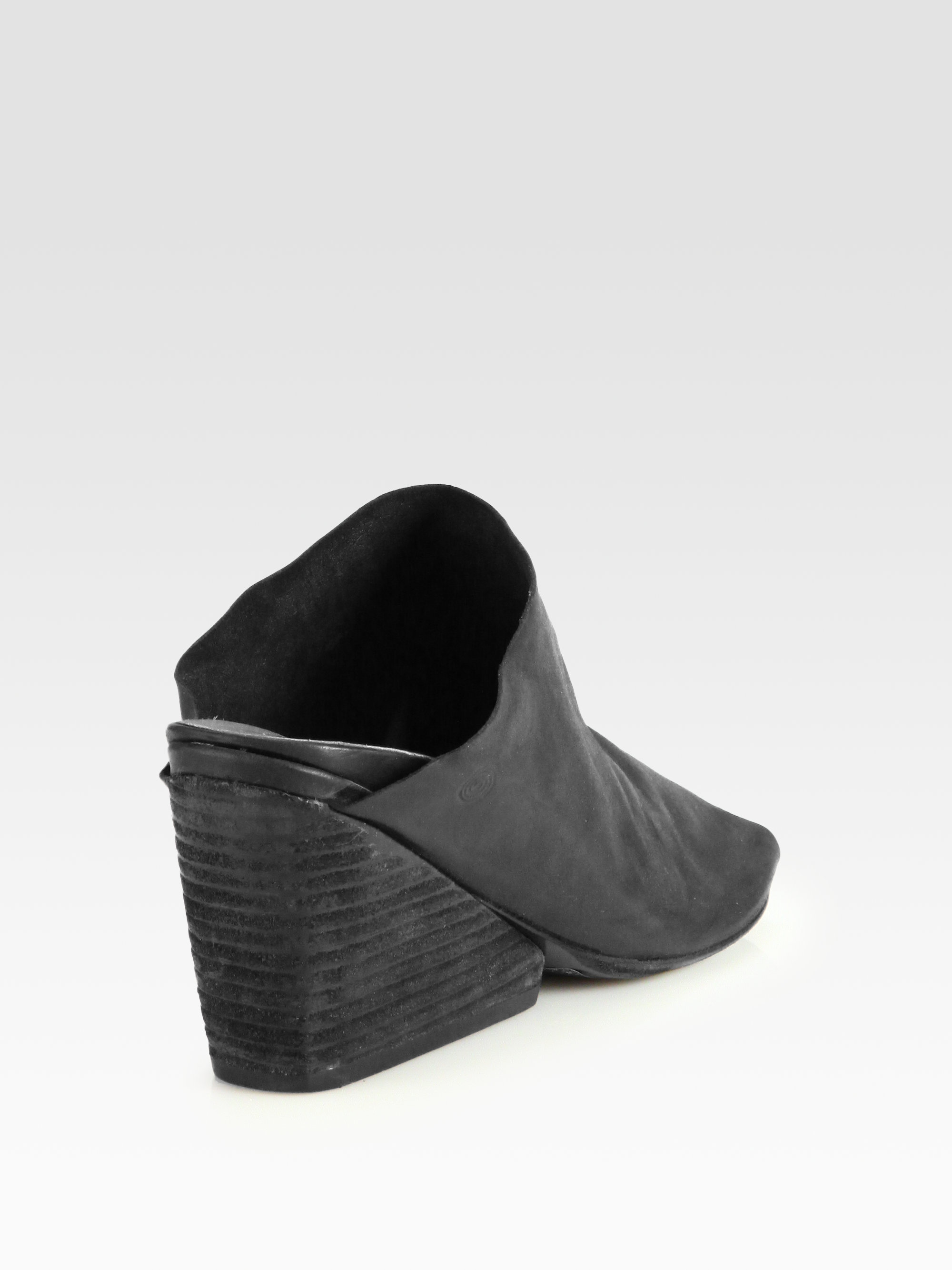 black leather wedge mules