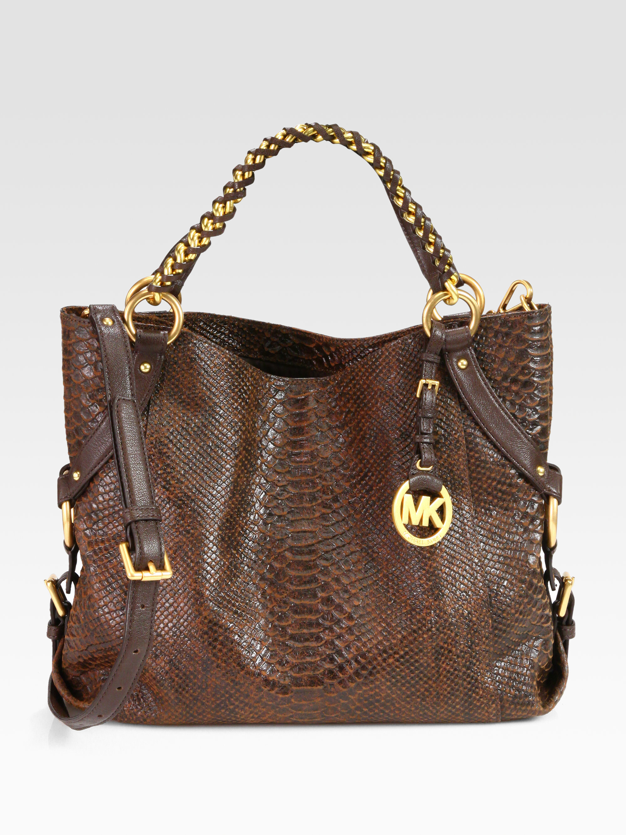 MICHAEL Michael Kors Large Python Embossed Leather Tote in Brown - Lyst