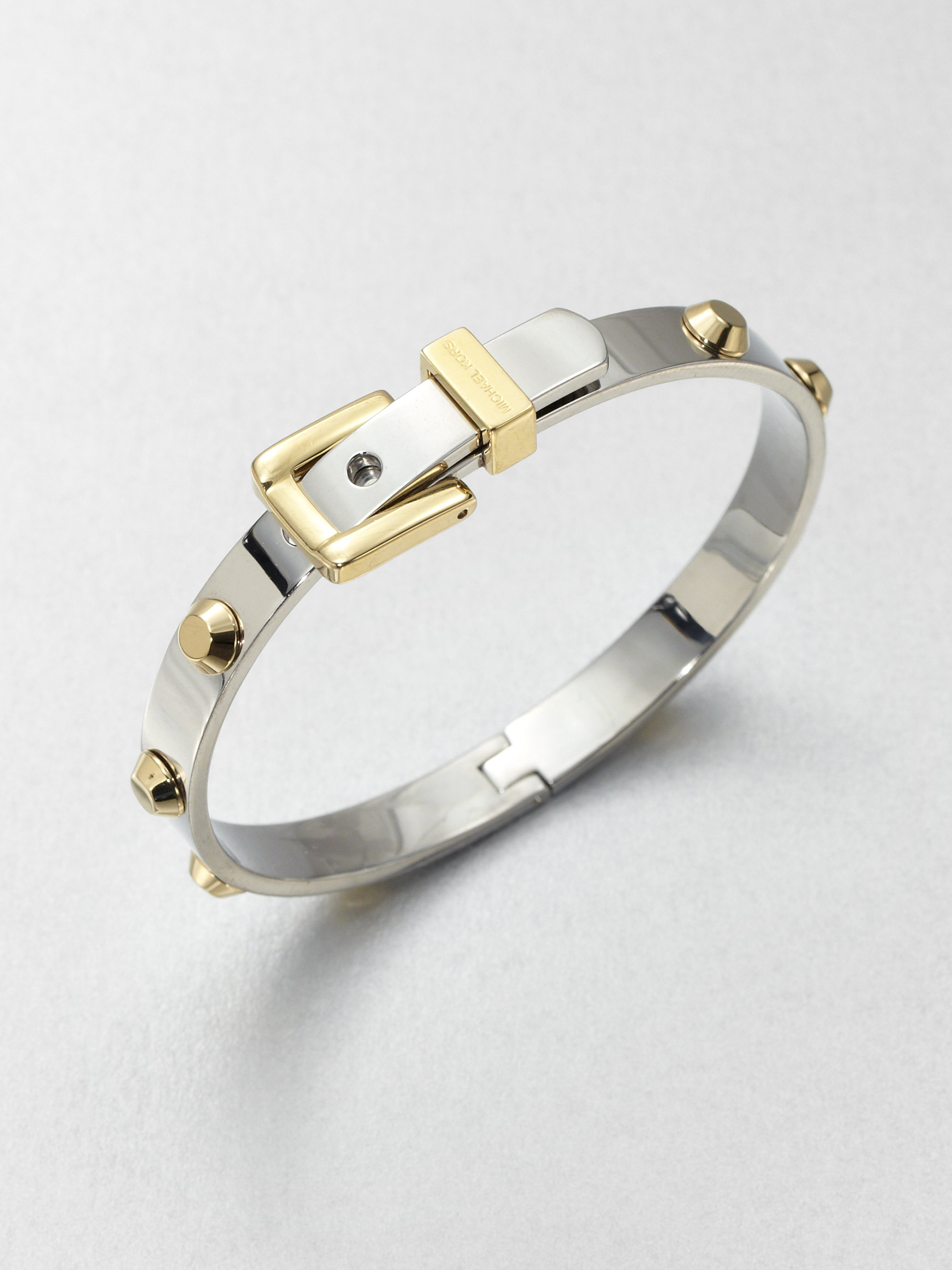 Michael Kors Astor Two-tone Rivet Buckle Bangle Bracelet in Metallic | Lyst