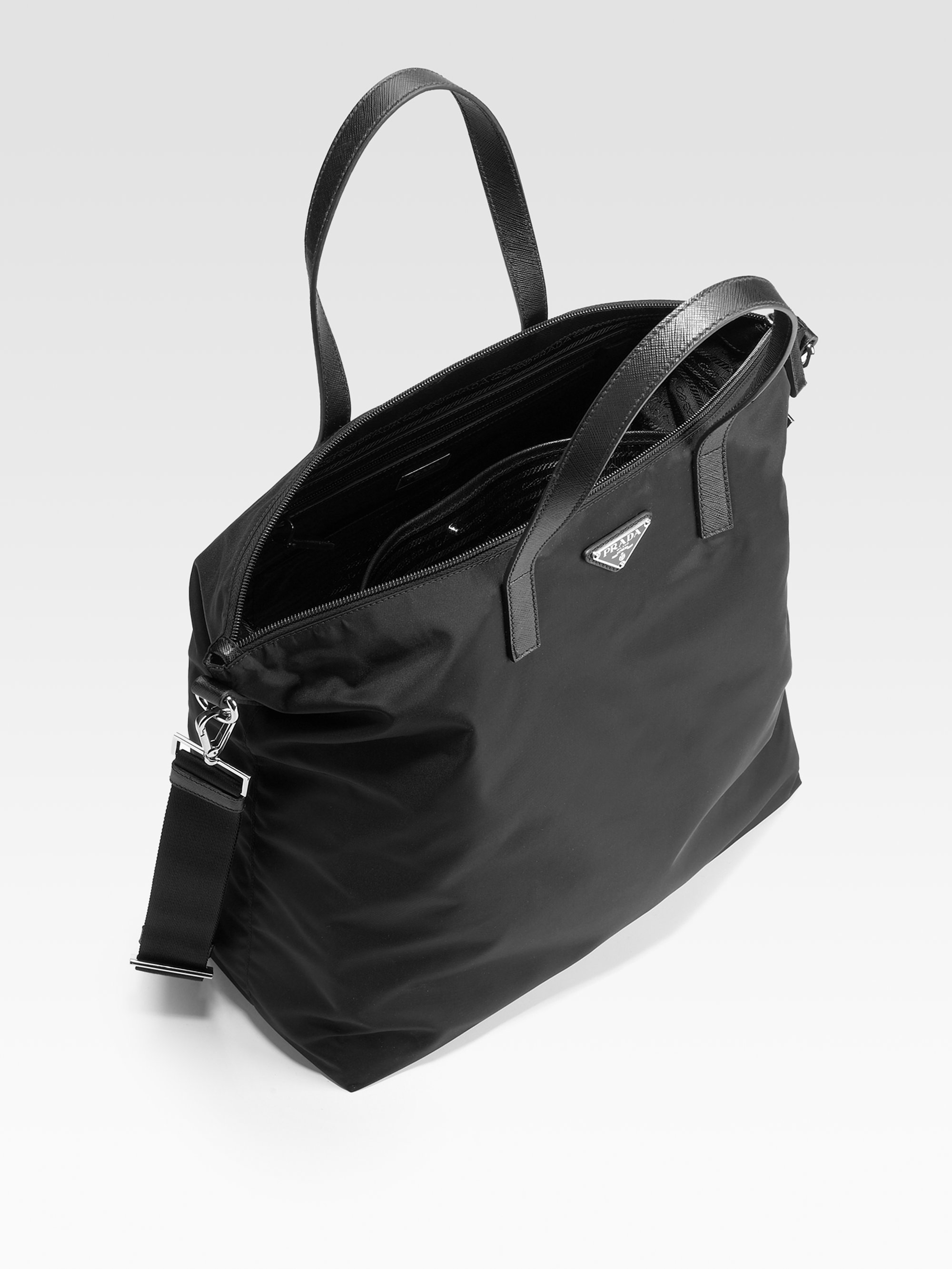 Prada Nylon & Leather Tote Bag in Black for Men | Lyst