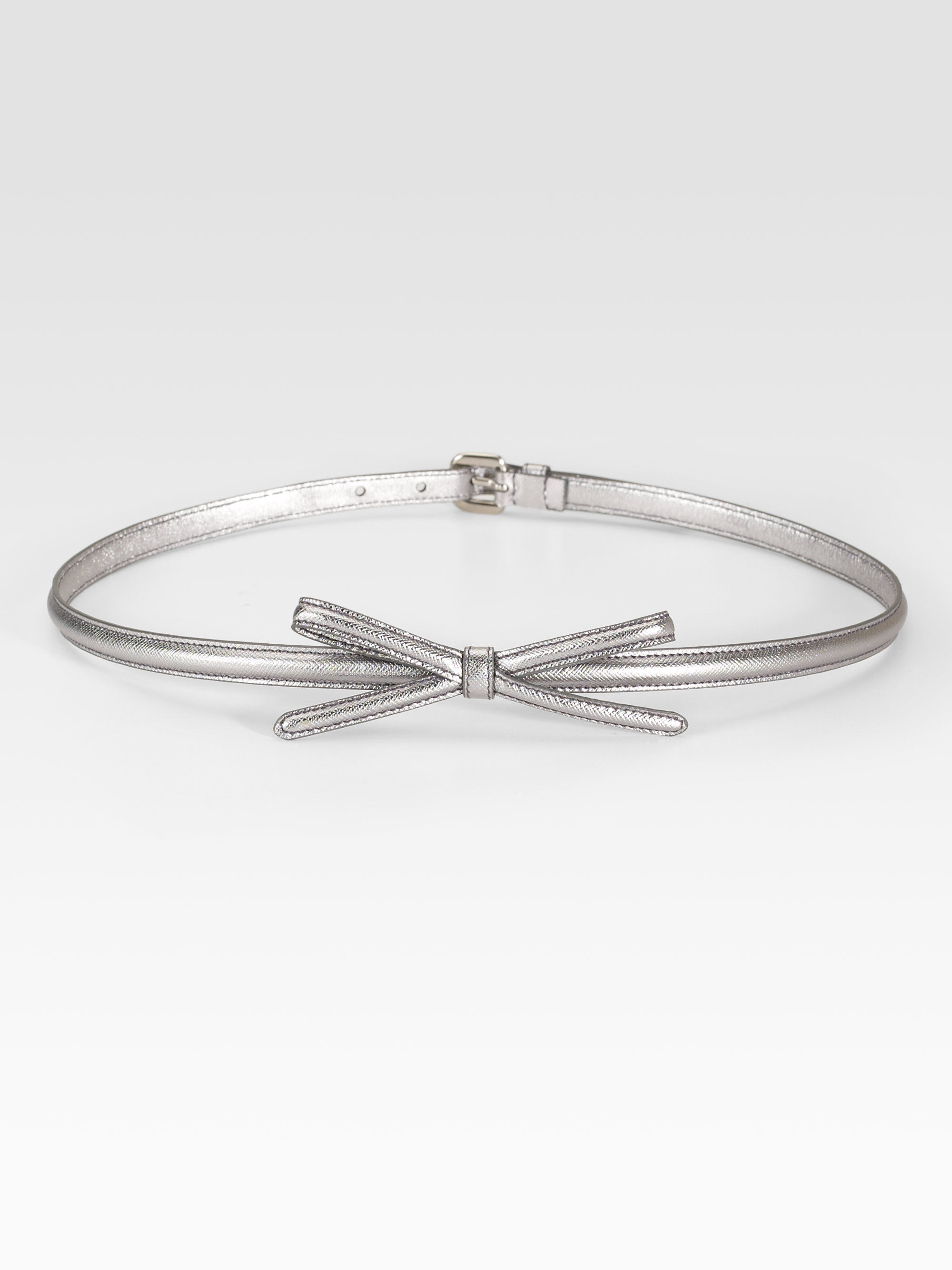 Prada Saffiano Leather Bow Belt in Silver | Lyst  