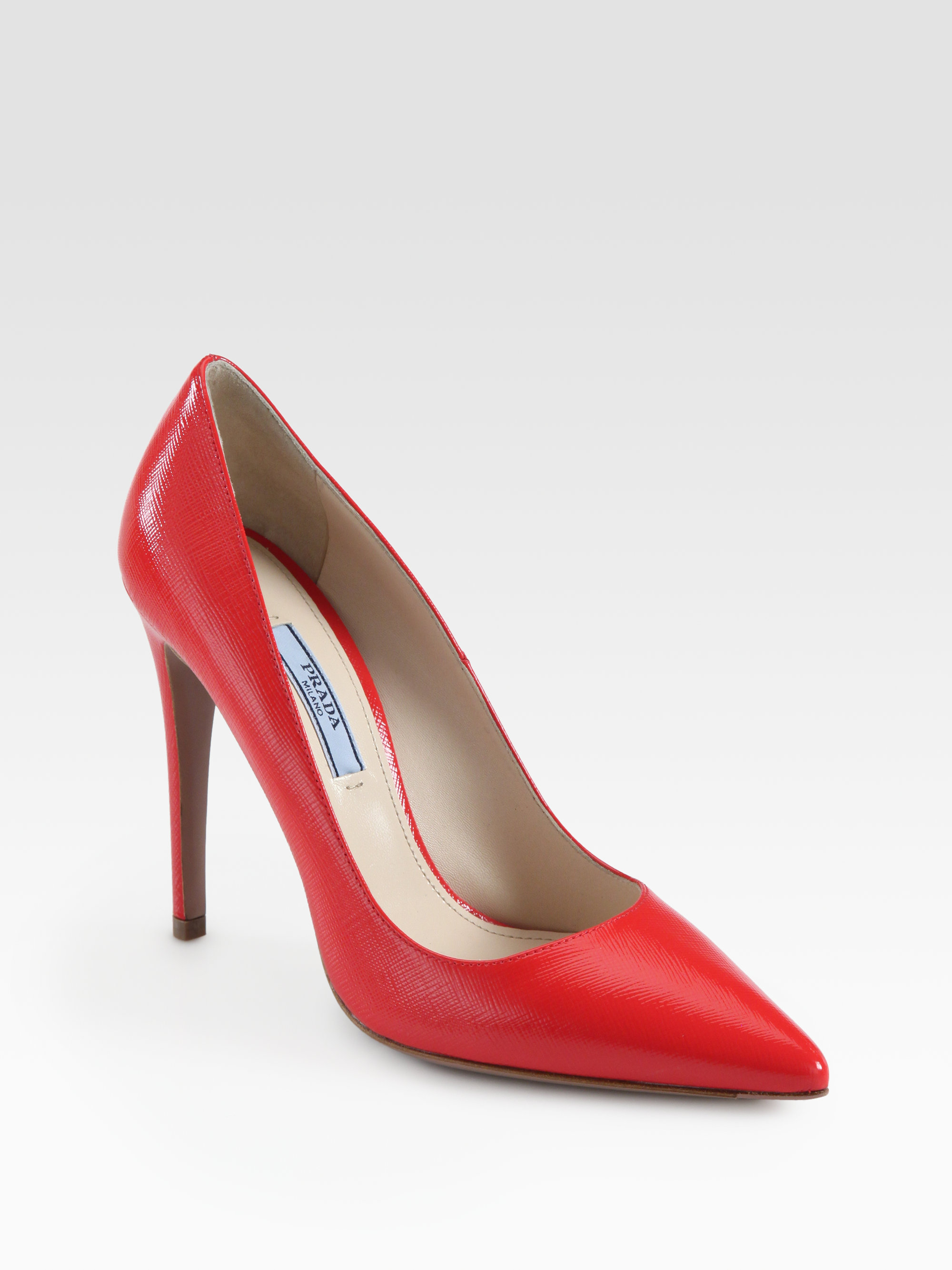 Prada Saffiano Leather Pumps in Red - Lyst