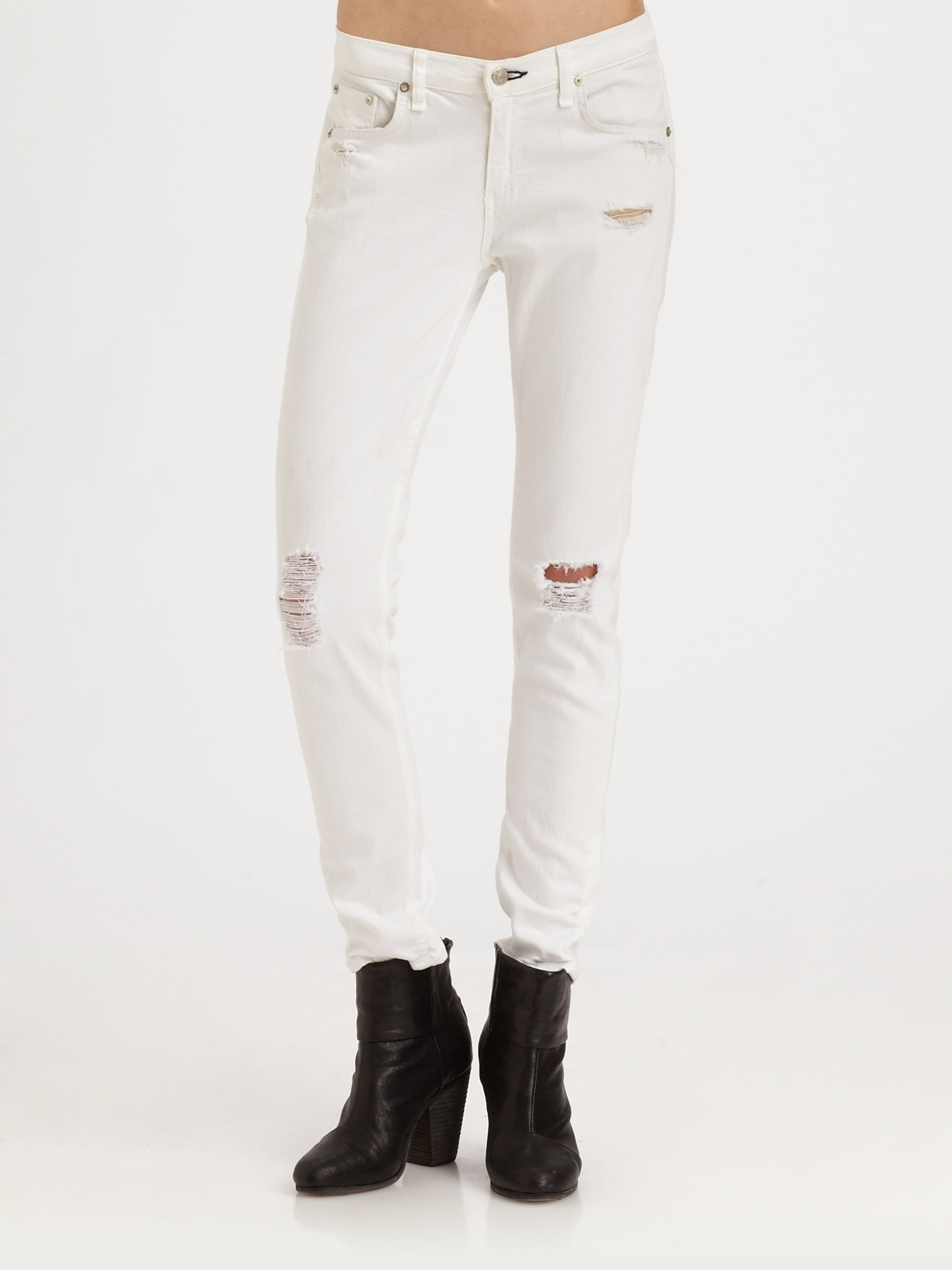 Rag & Bone The Dash Slouch Skinny Jeans in White (tattered white) | Lyst