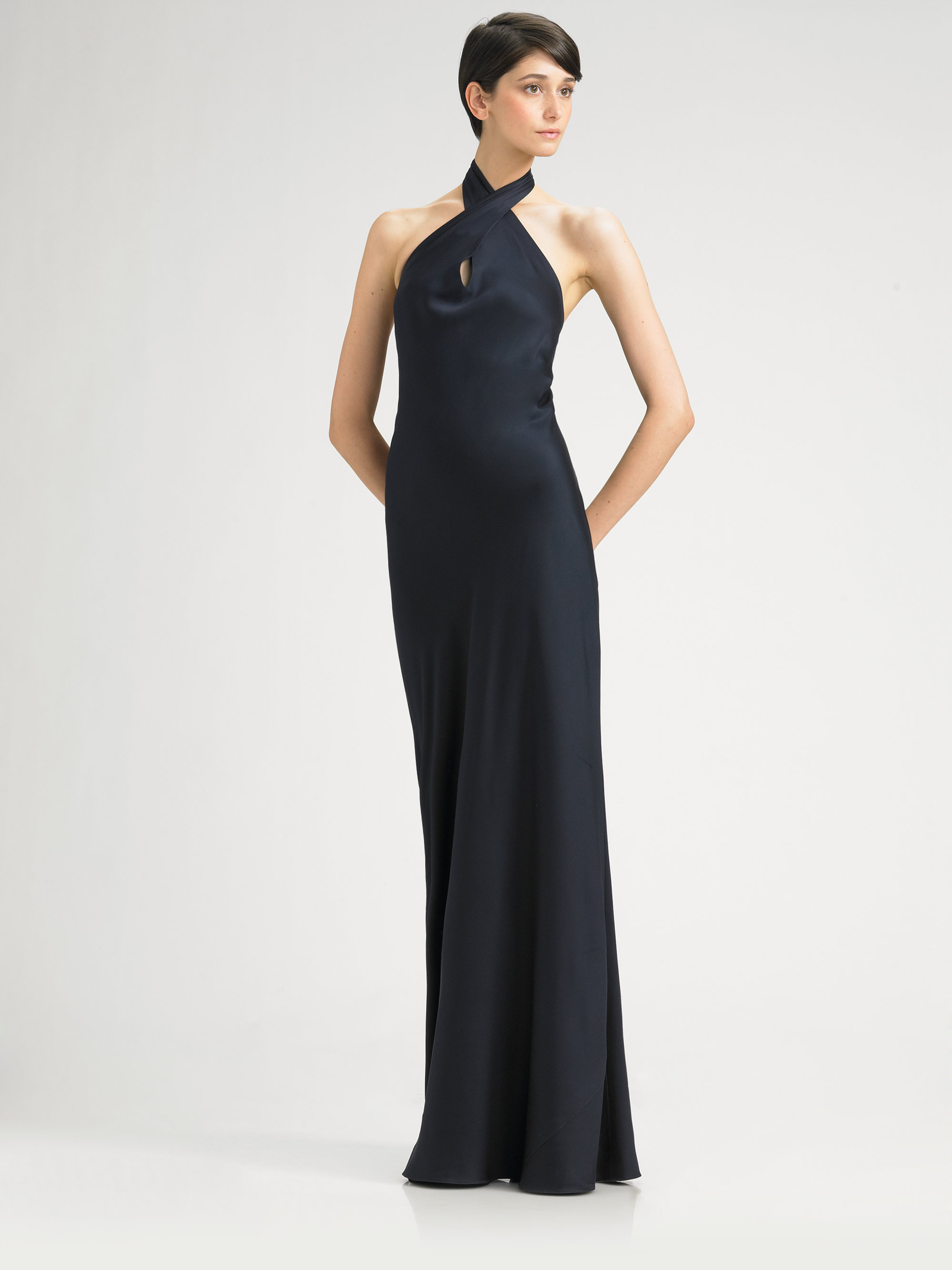 Ralph Lauren Black Label Silk Halter Gown in Blue | Lyst