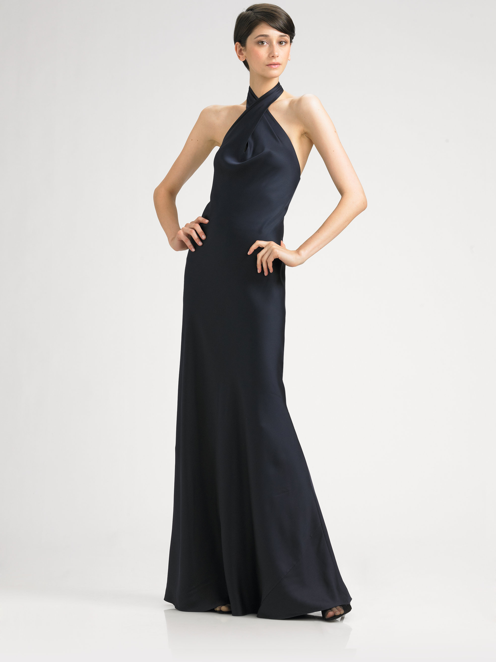 Ralph Lauren Black Label Silk Halter Gown in Navy (Blue) - Lyst