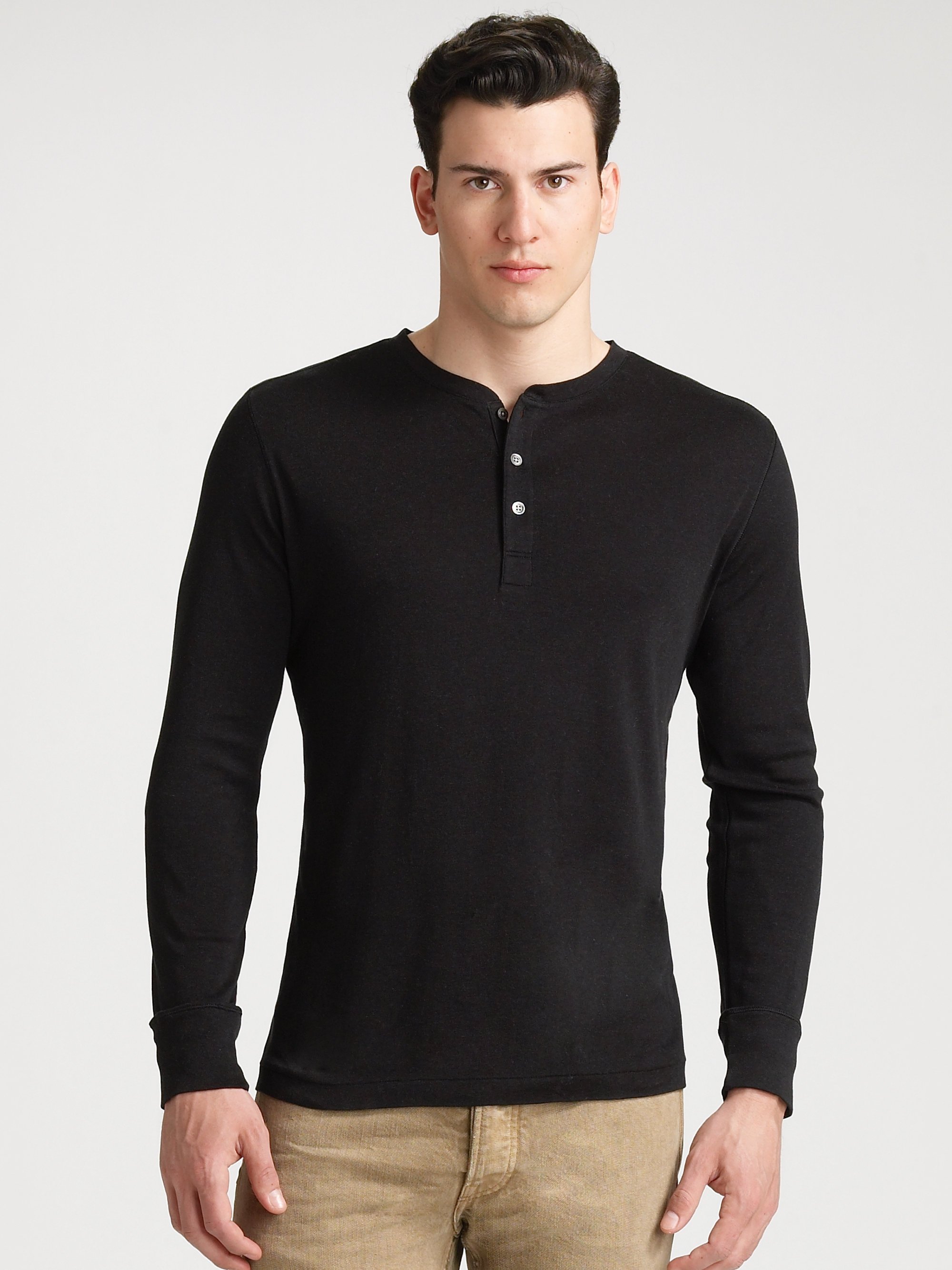 Ralph Lauren Black Label Ribbed Henley Shirt in Black for Men | Lyst