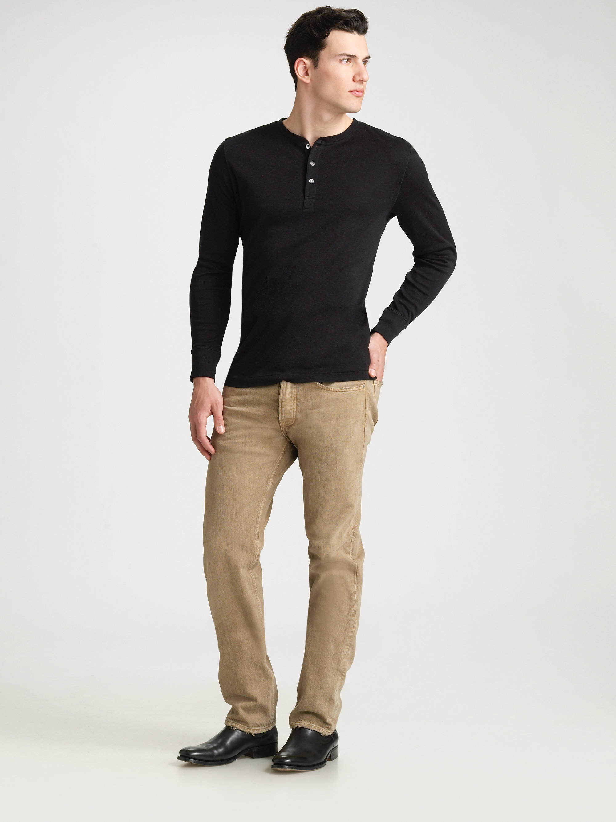 Ralph Lauren Black Label Ribbed Henley Shirt in Black for Men | Lyst
