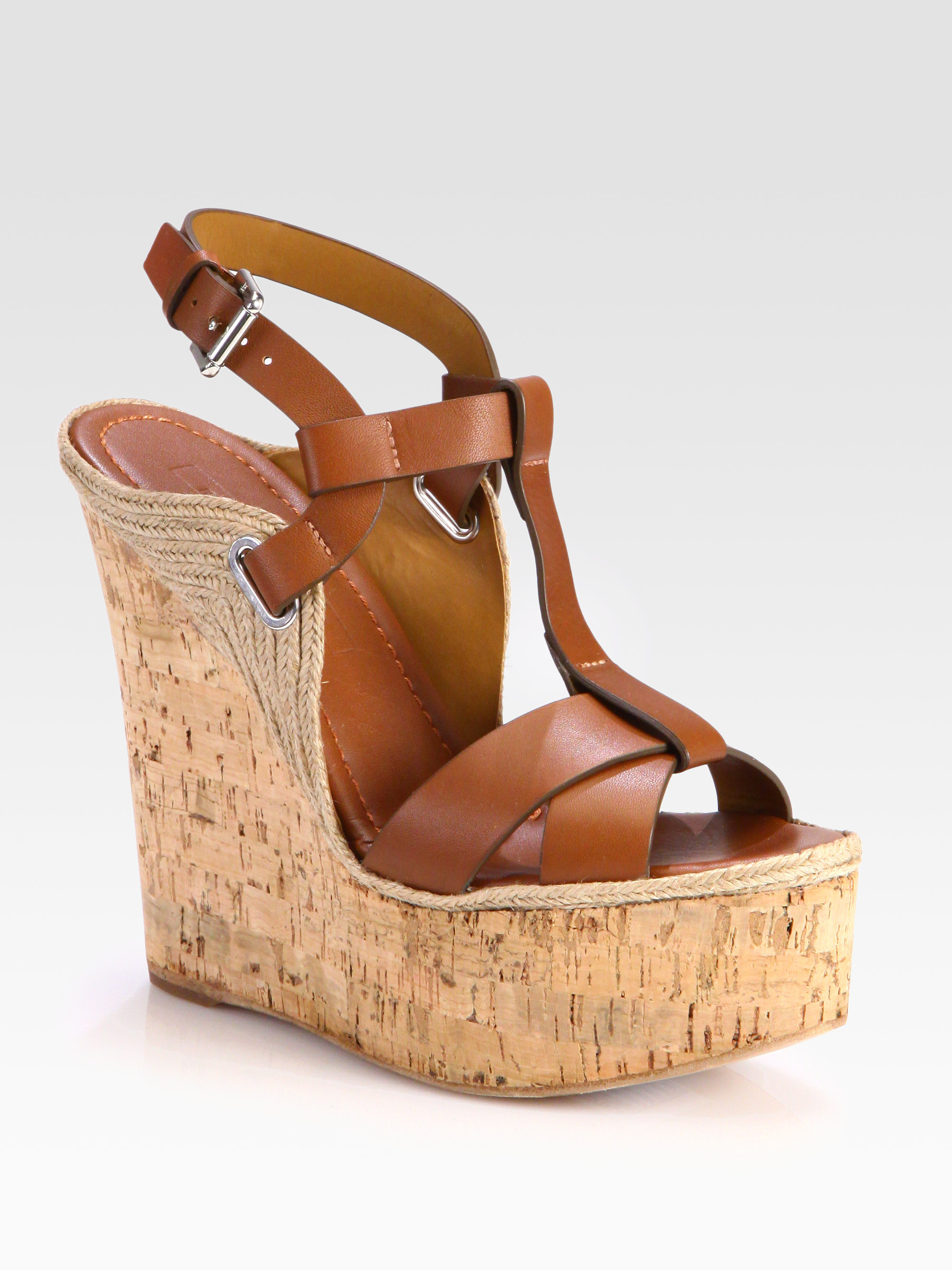Fimesa Leather Cork Wedge Sandals 