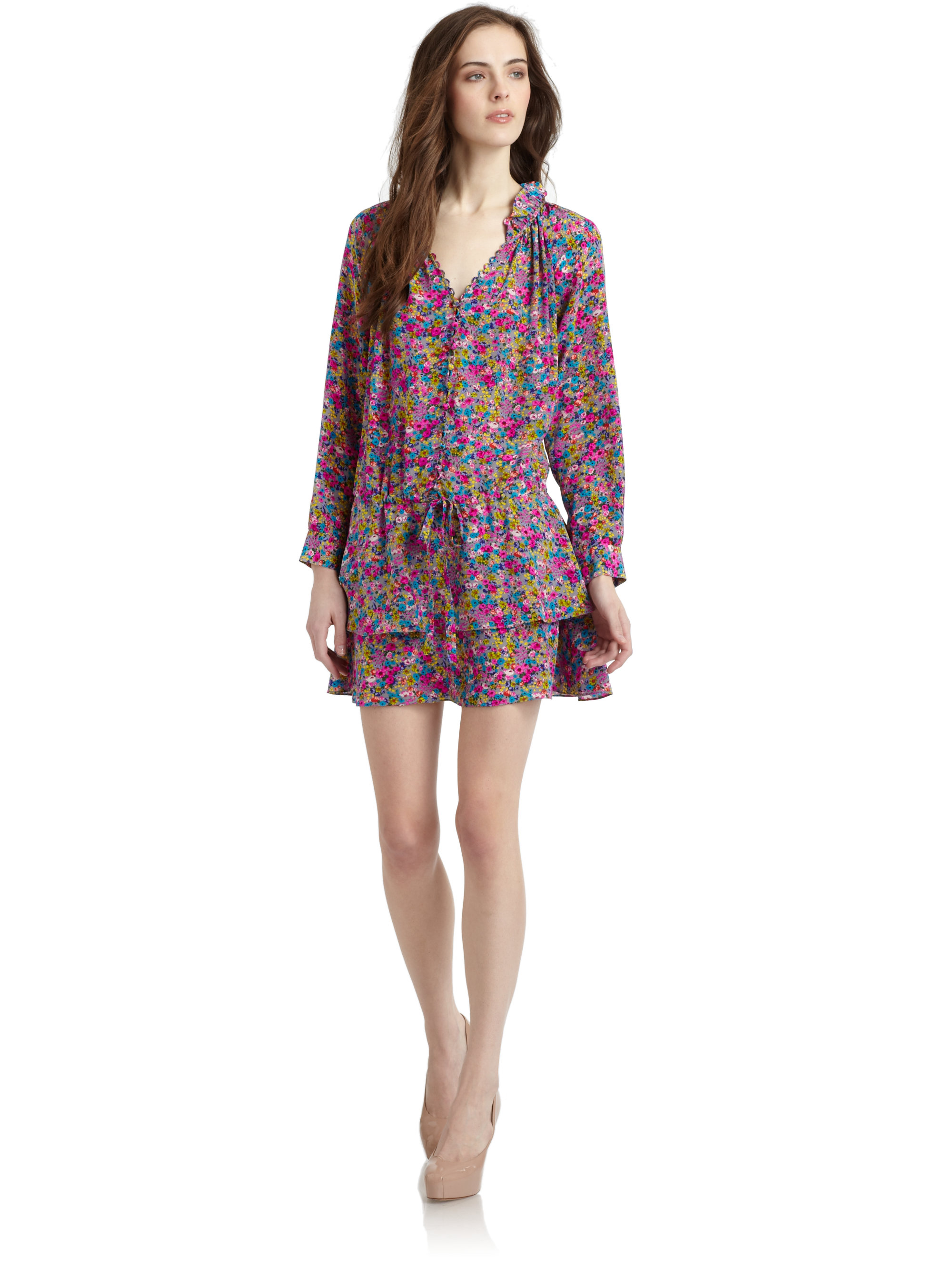 Rebecca Taylor Silk Floral Drop Waist Dress | Lyst