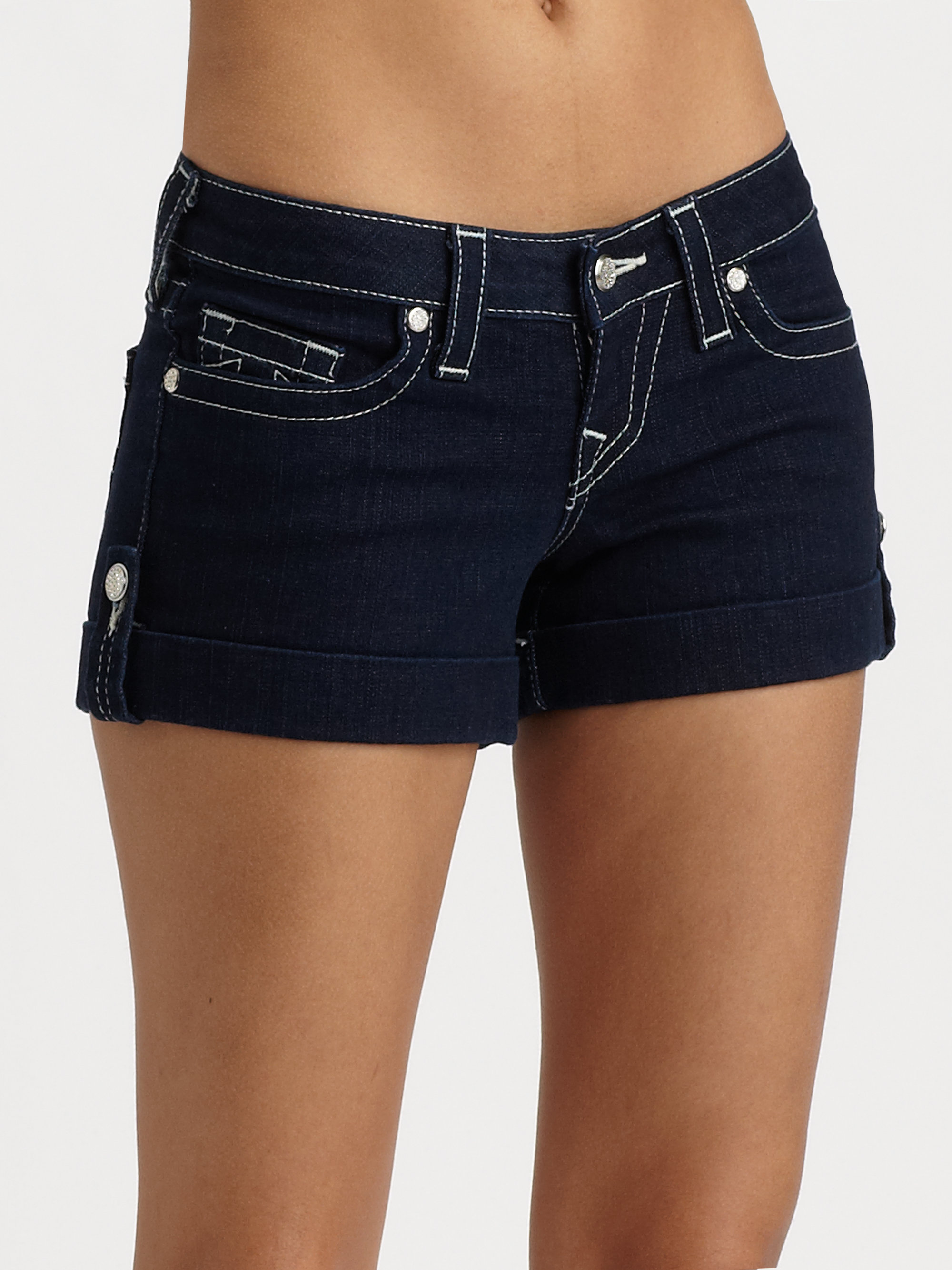 True Religion Jess Pave Denim Shorts in Blue - Lyst