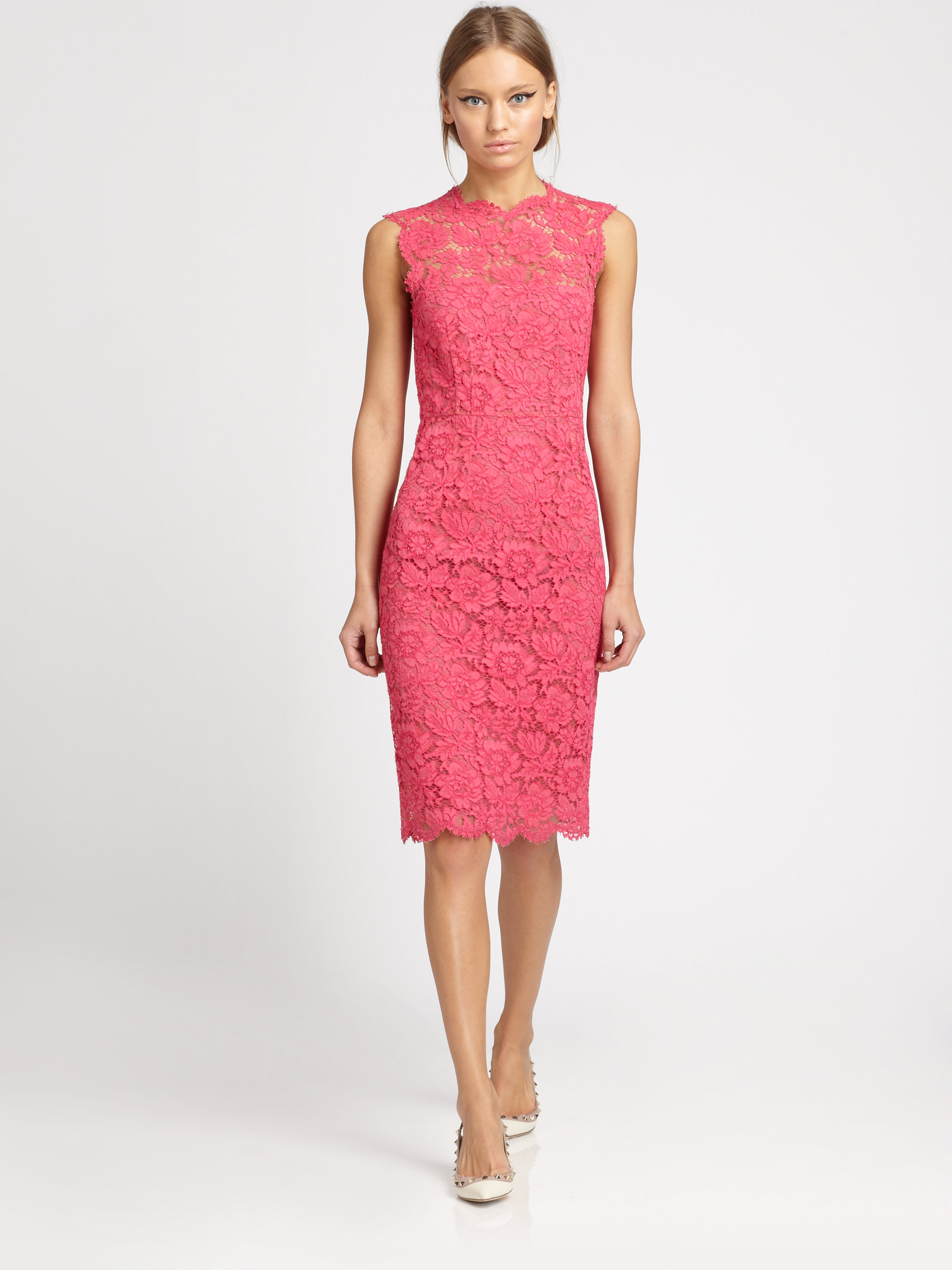 Valentino Tonal Lace Dress in Pink (fuschia) | Lyst
