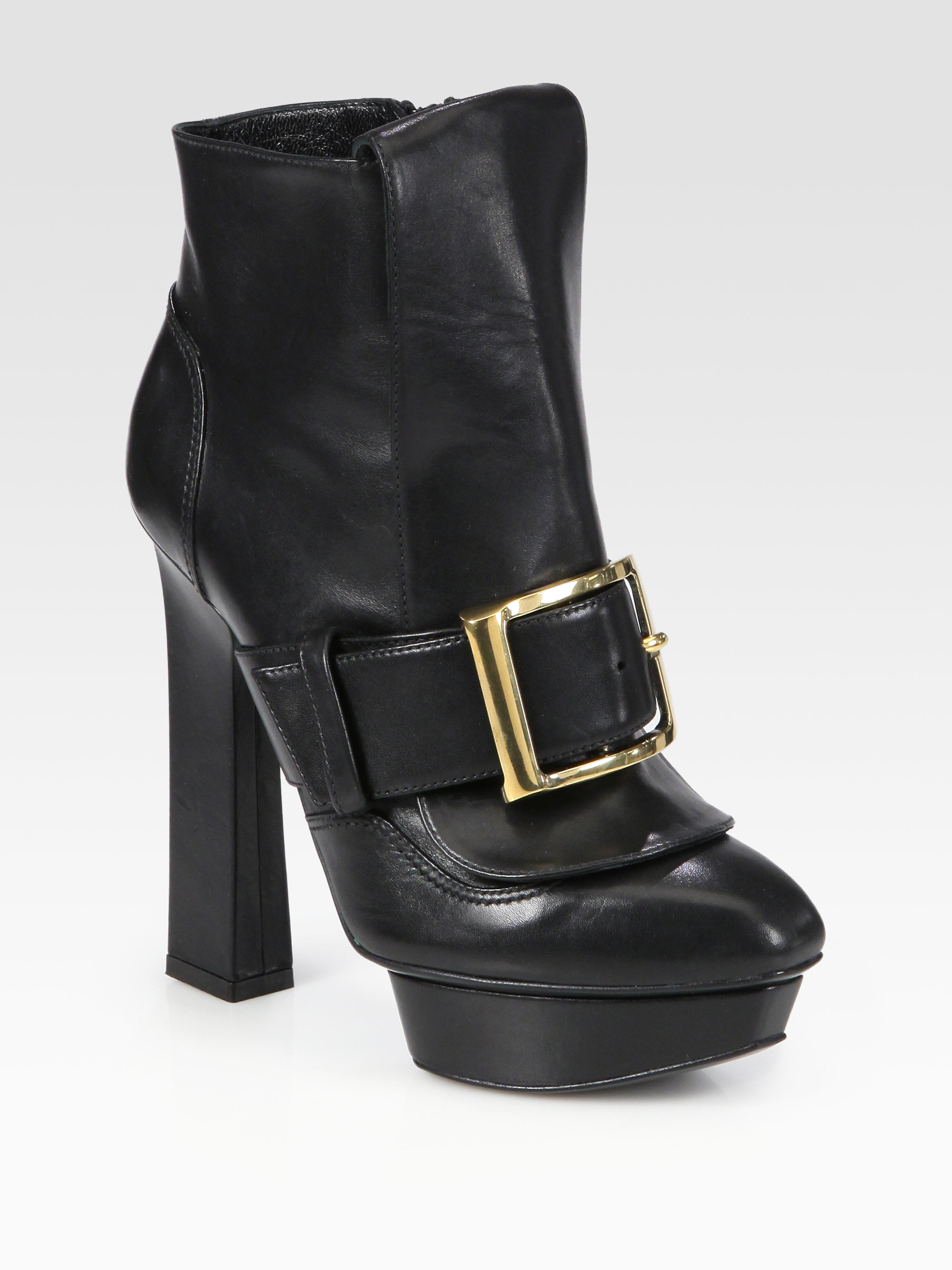 Leather Buckle Ankle Boots in Black 