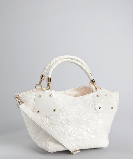 Big Buddha White Floral Stitched Faux Patent Leather Flora Shoulder Bag ...