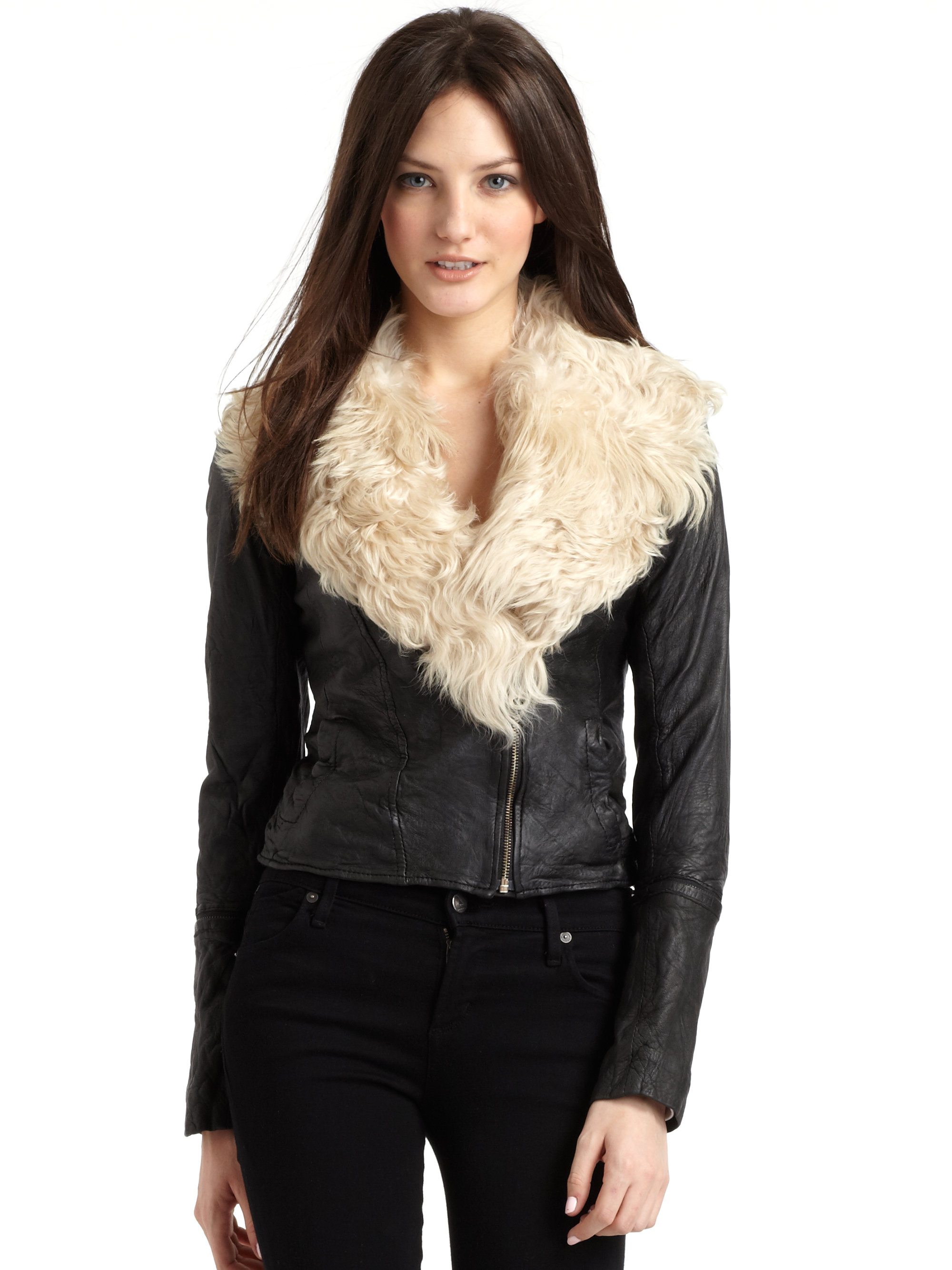 Leather Coat With Fur Collar Womens