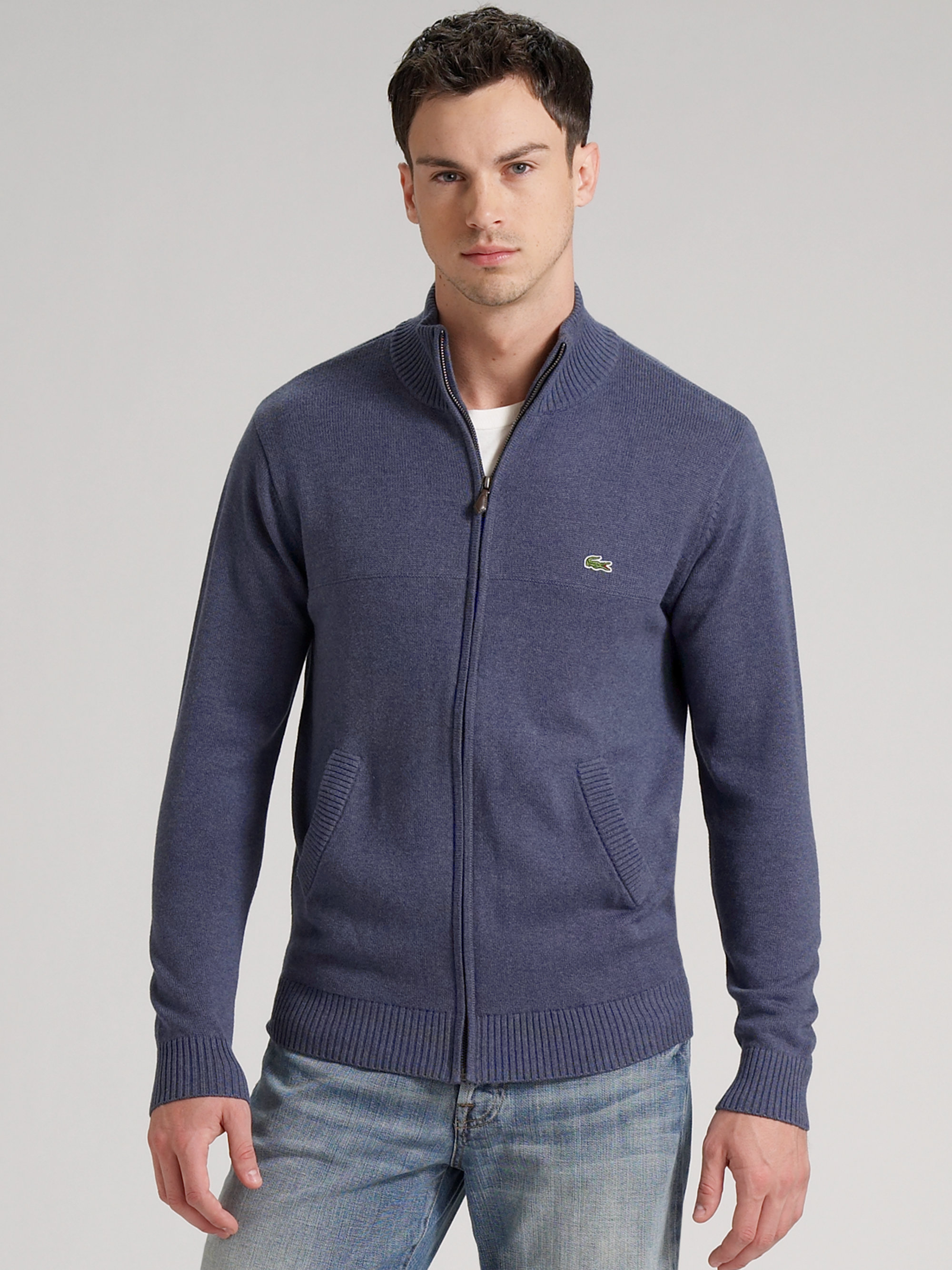 Lyst - Lacoste Zipfront Cardigan Sweater in Blue for Men