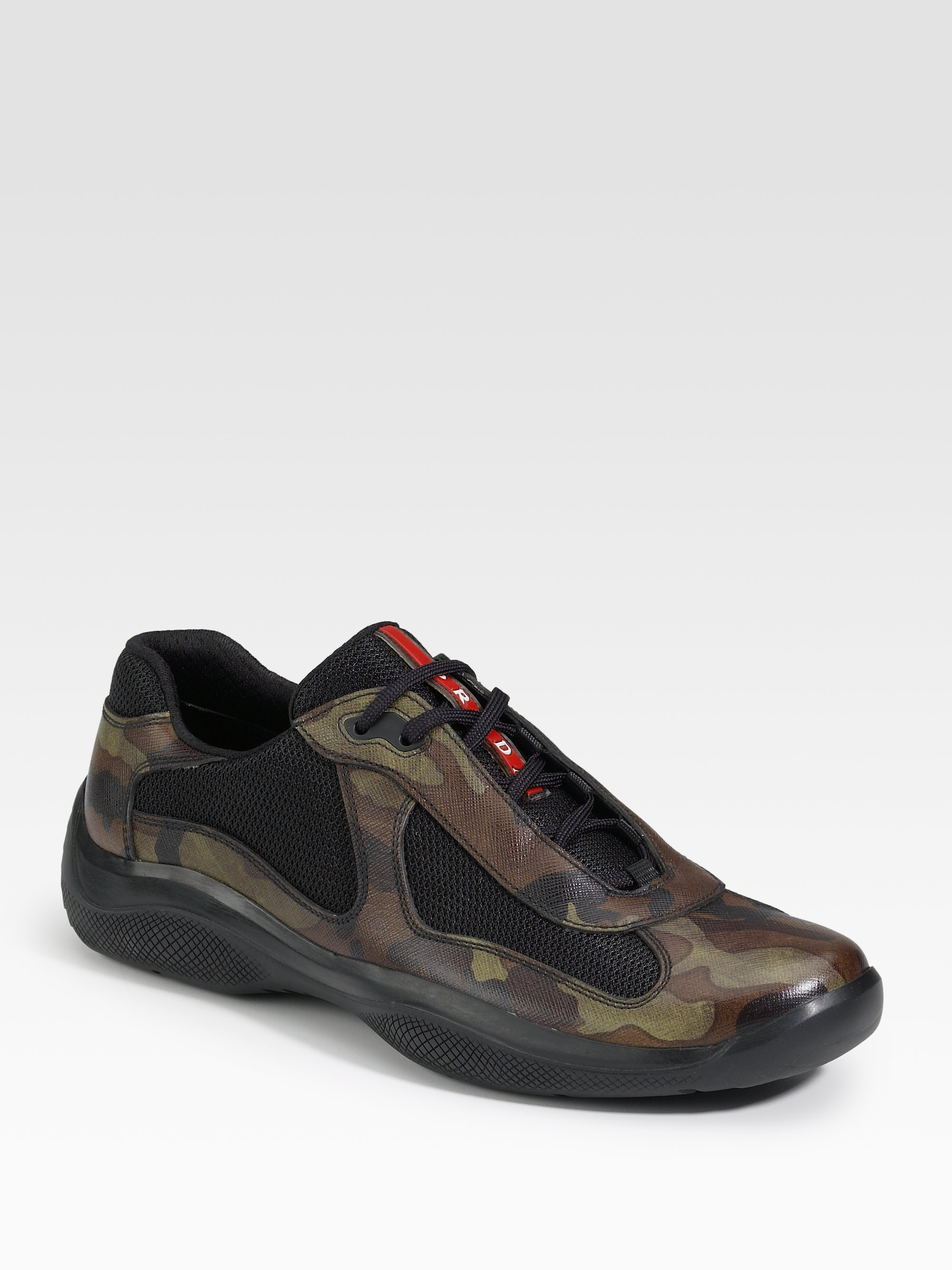 Prada Camouflage Leather Sneakers in Black for Men | Lyst