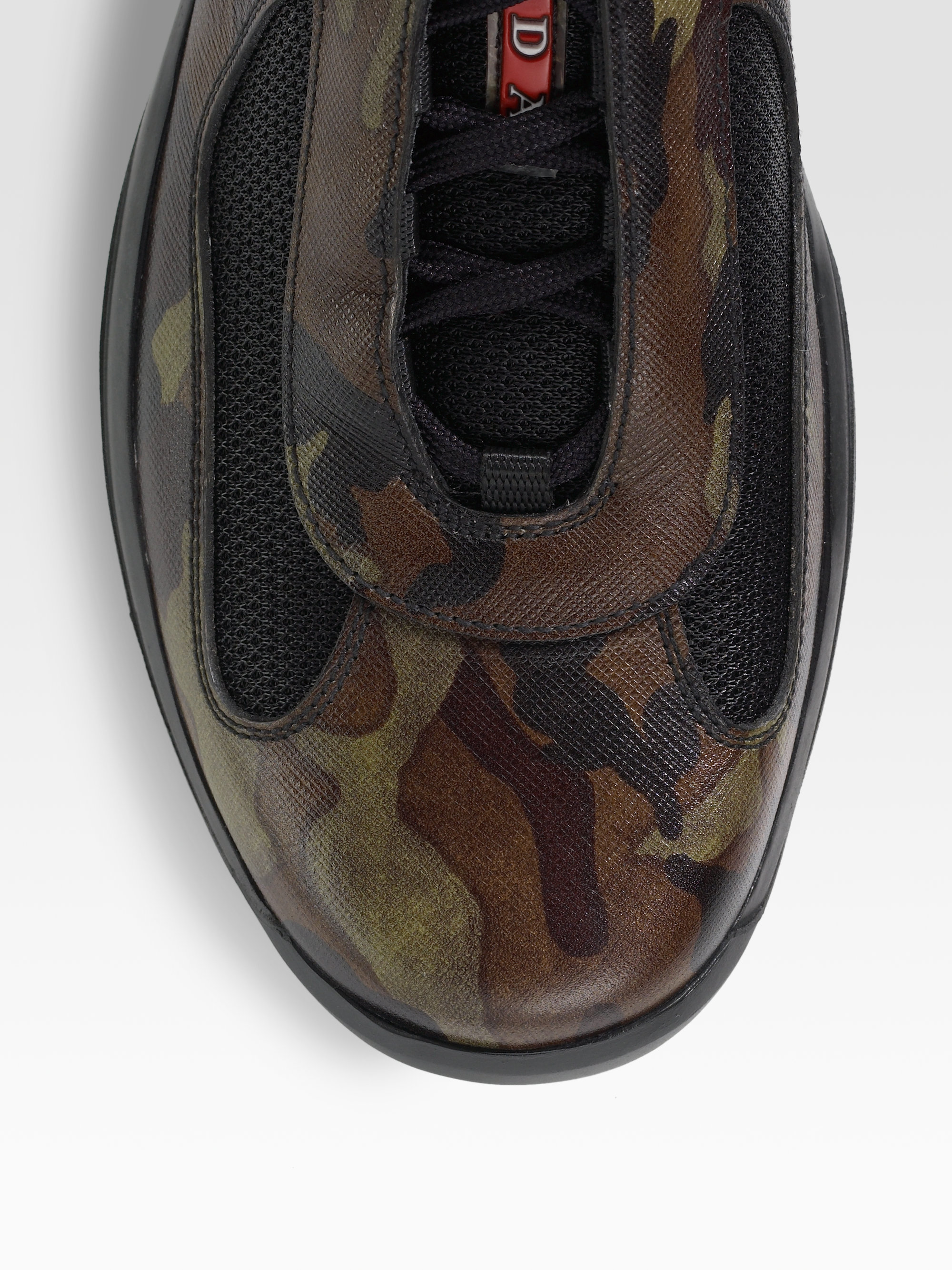 Prada Camouflage Leather Sneakers in Black for Men | Lyst