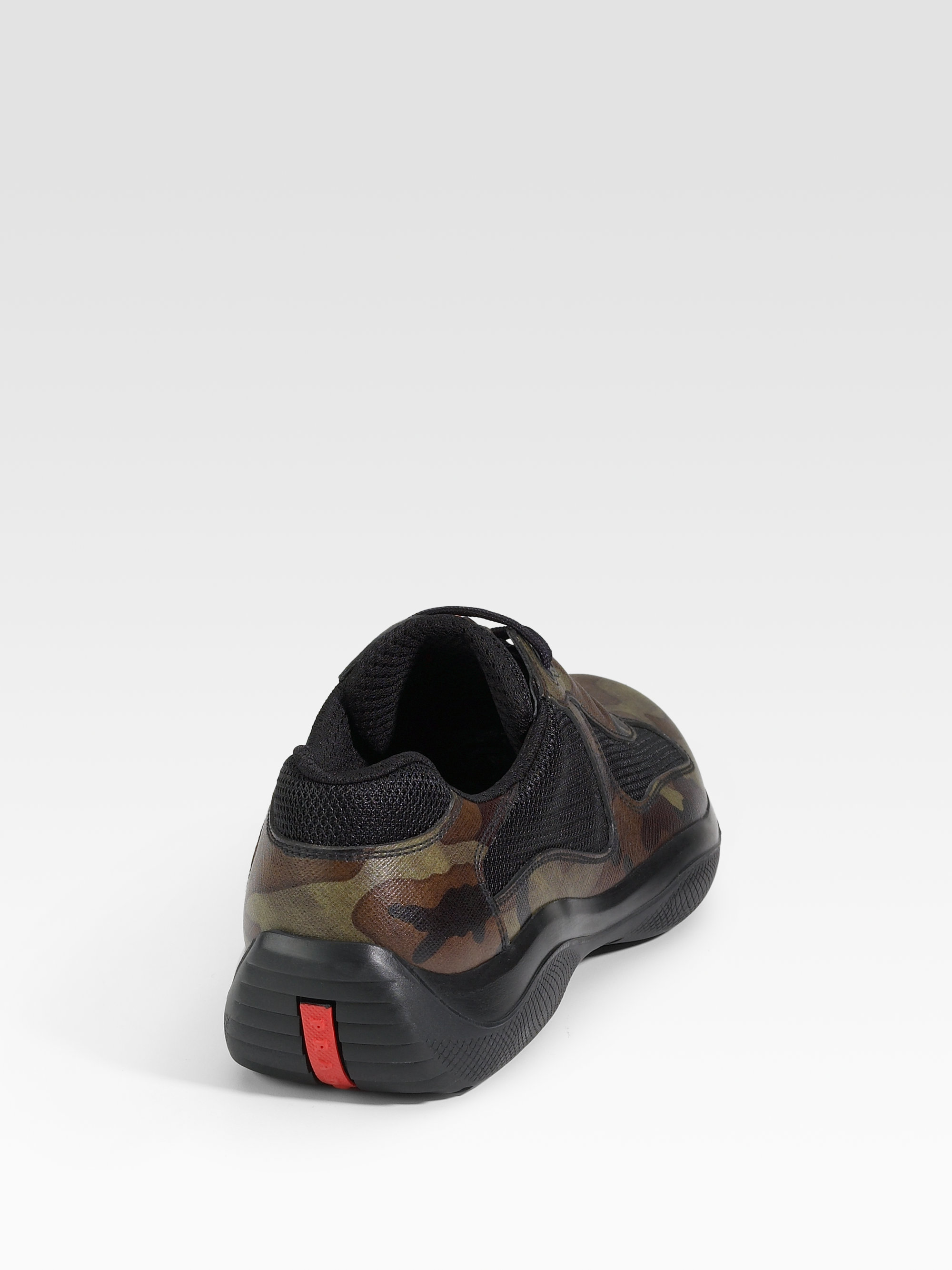 Prada Camouflage Leather Sneakers in Black for Men | Lyst