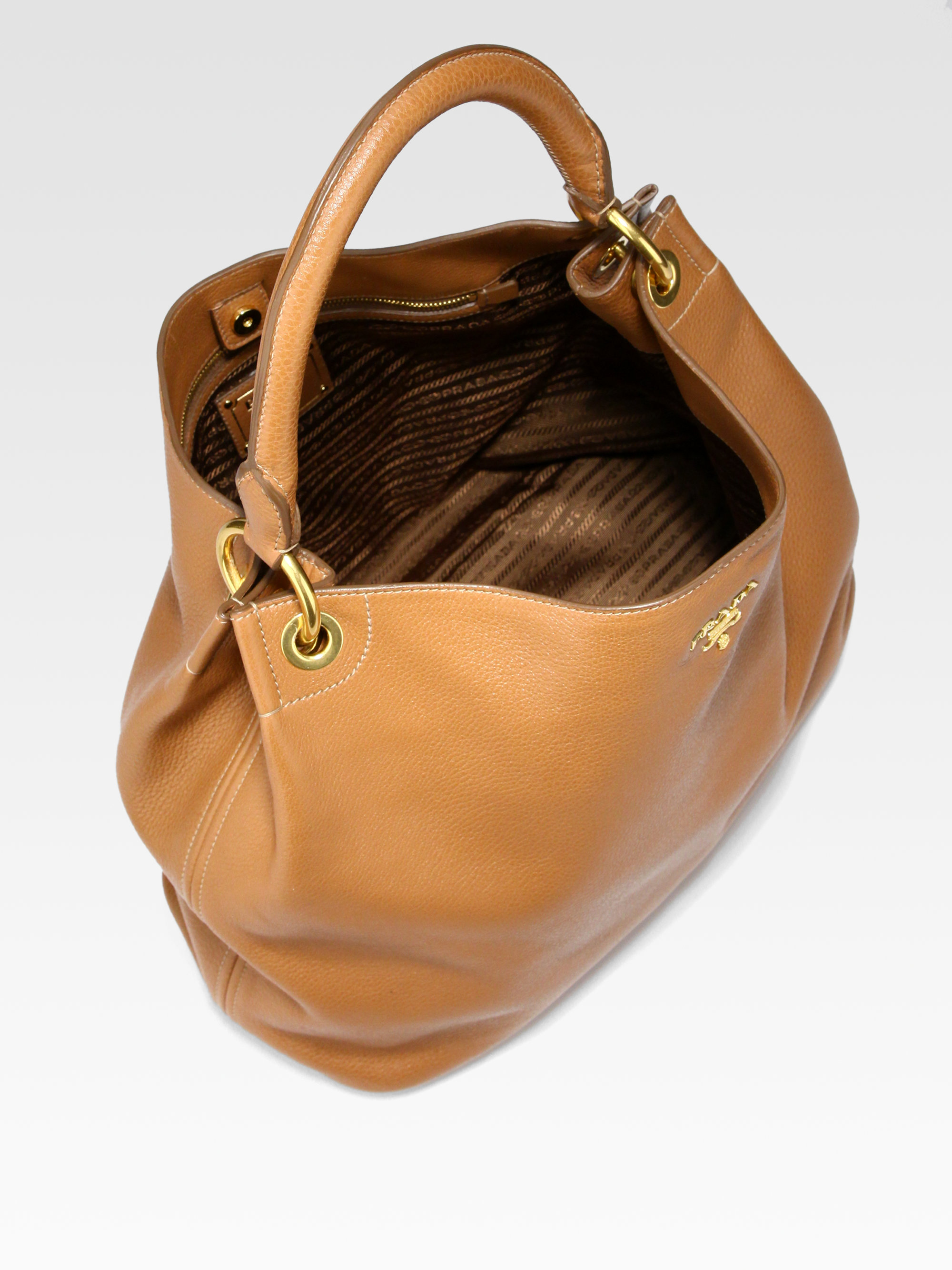 Prada Vitello Daino Hobo Bag in Brown | Lyst