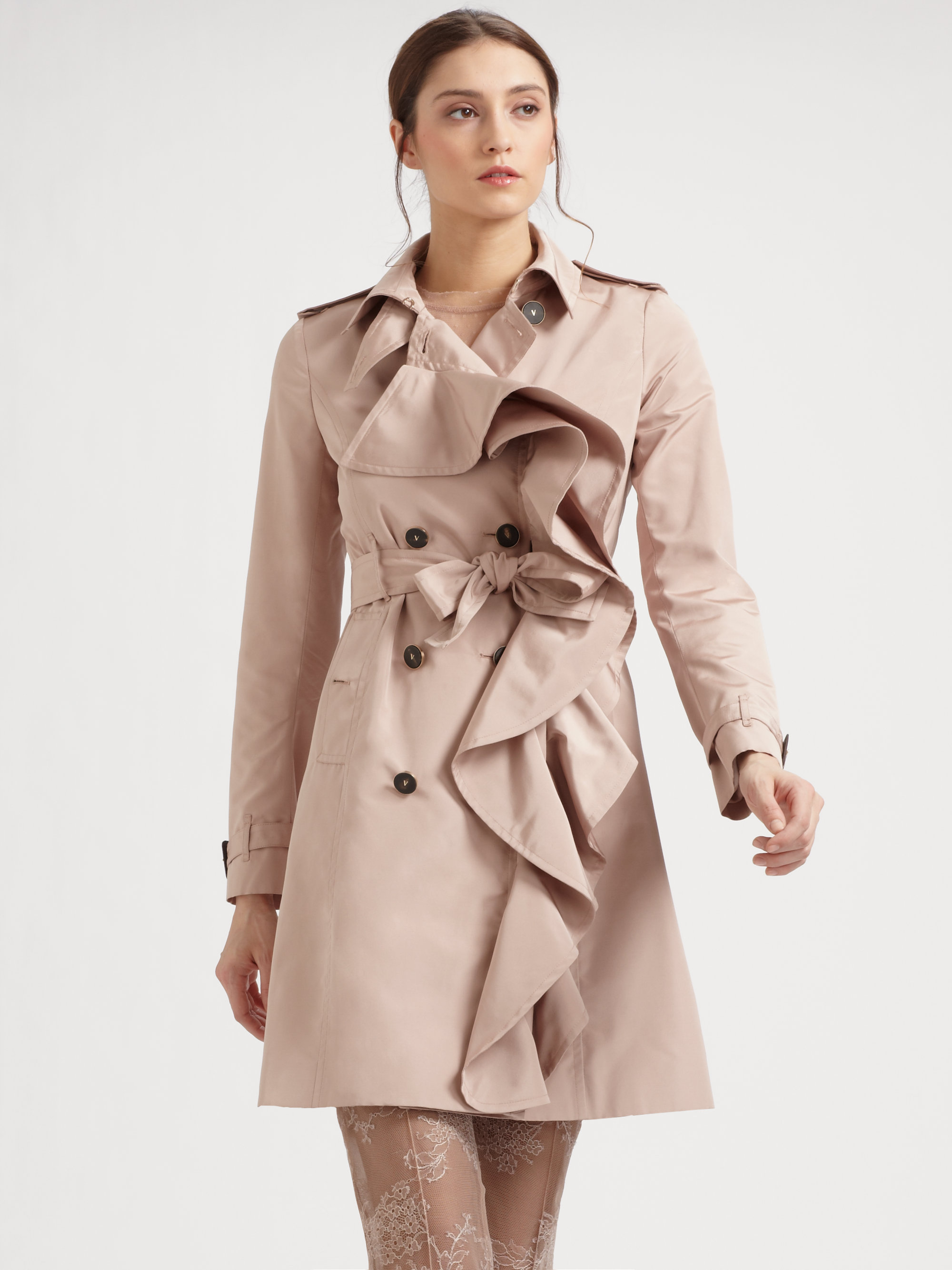 Valentino Ruffled Trenchcoat in Pink | Lyst