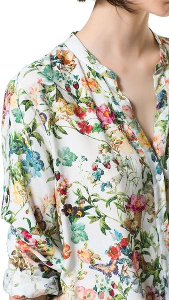 Zara Printed Shirt in Floral (off-white) | Lyst