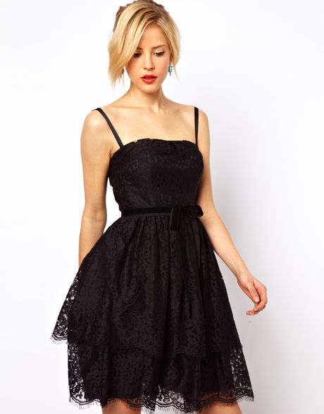 Asos Premium Prom Dress With Lace Tiers in Black | Lyst