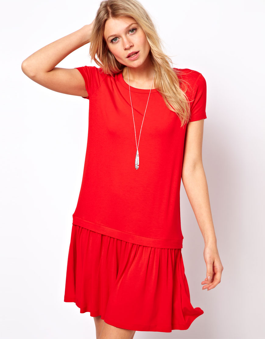 ASOS Collection T-Shirt Dress with Drop Waist in Red | Lyst