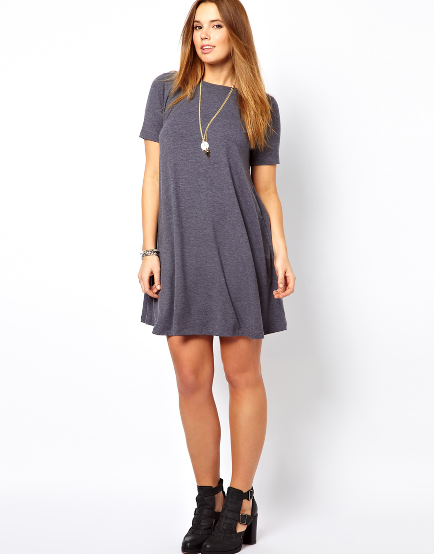 ASOS Swing Dress with Short Sleeves in Grey (Gray) - Lyst