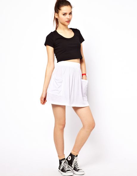 American Apparel Jersey Pocket Skirt in White | Lyst