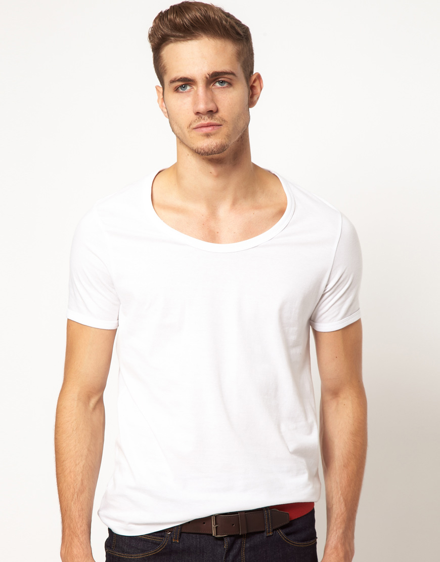 ASOS Cotton T-shirt With Bound Scoop Neck in White for Men - Lyst