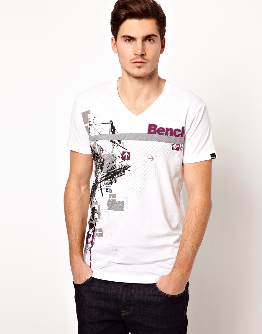 Bench Graphic T Shirt With V Neck In White For Men Lyst