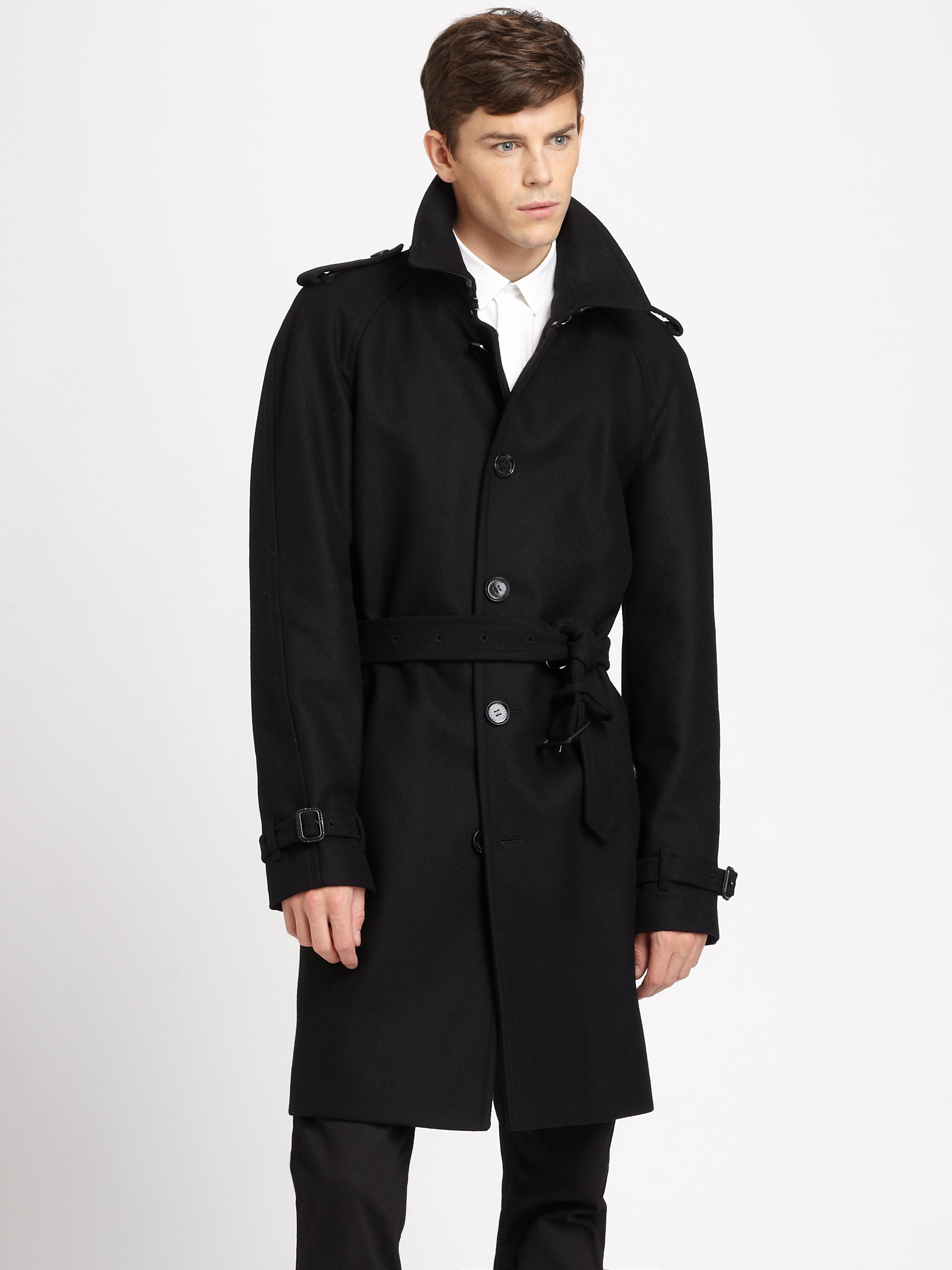 Burberry Wool Single Breasted Trench Coat in Black for Men | Lyst