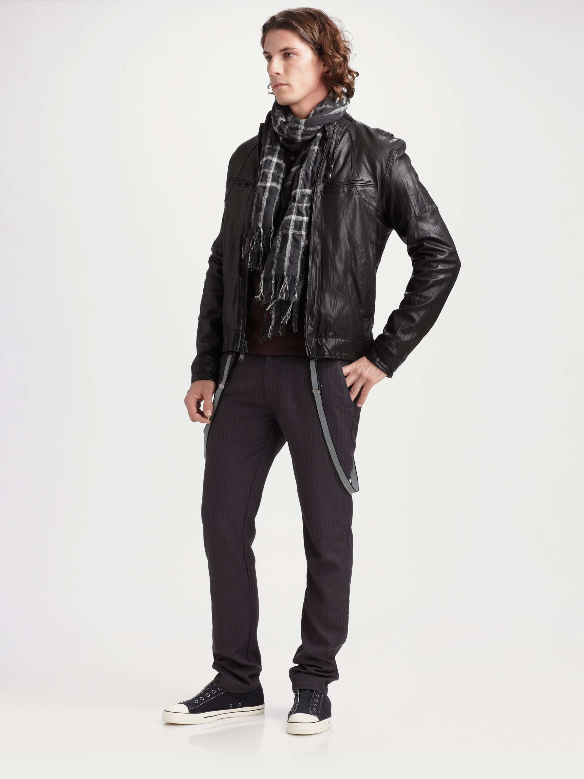 Converse Washed Leather Jacket in Black for Men - Lyst