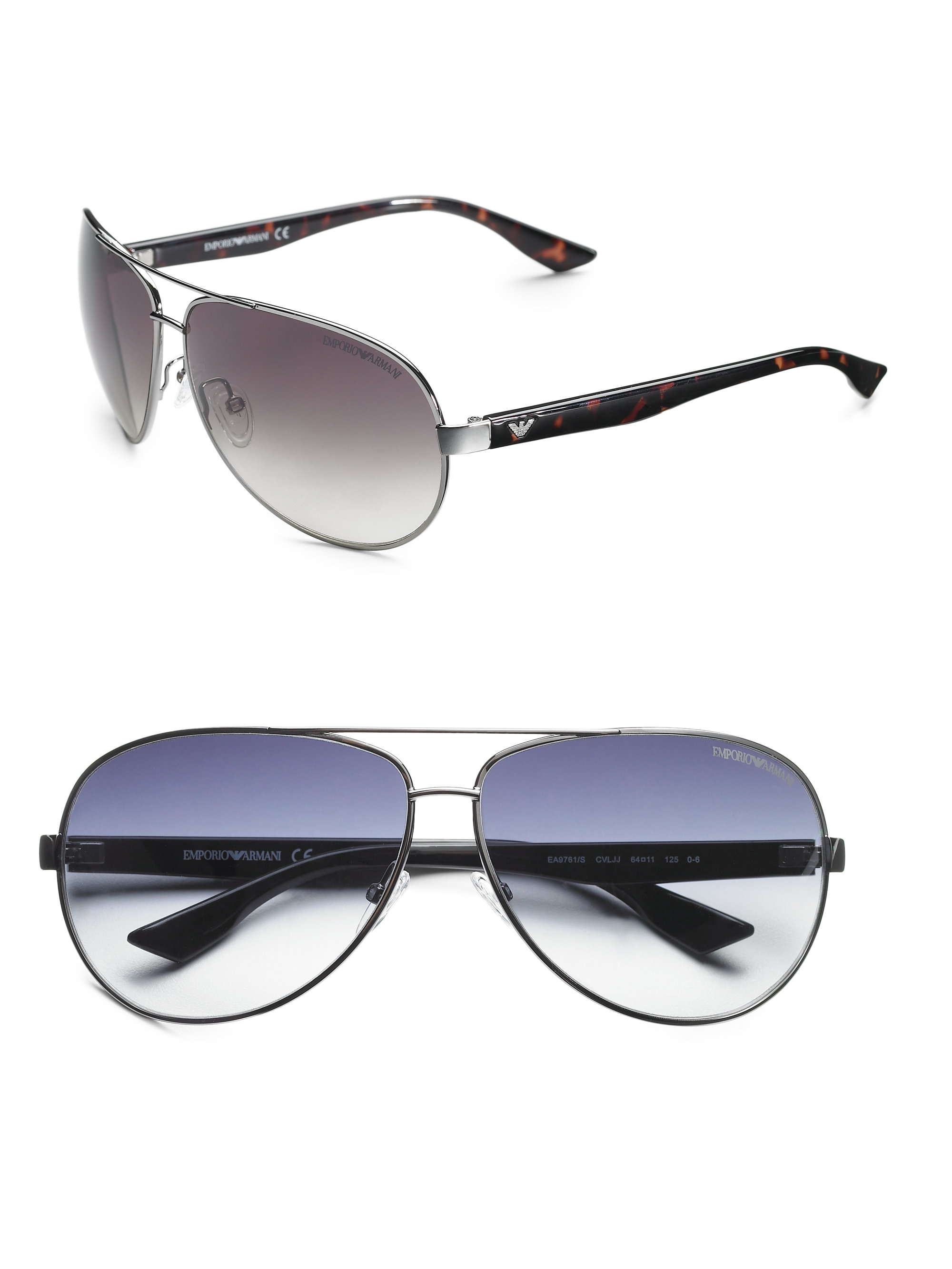 Emporio armani Metal Aviator Sunglasses in Black for Men | Lyst