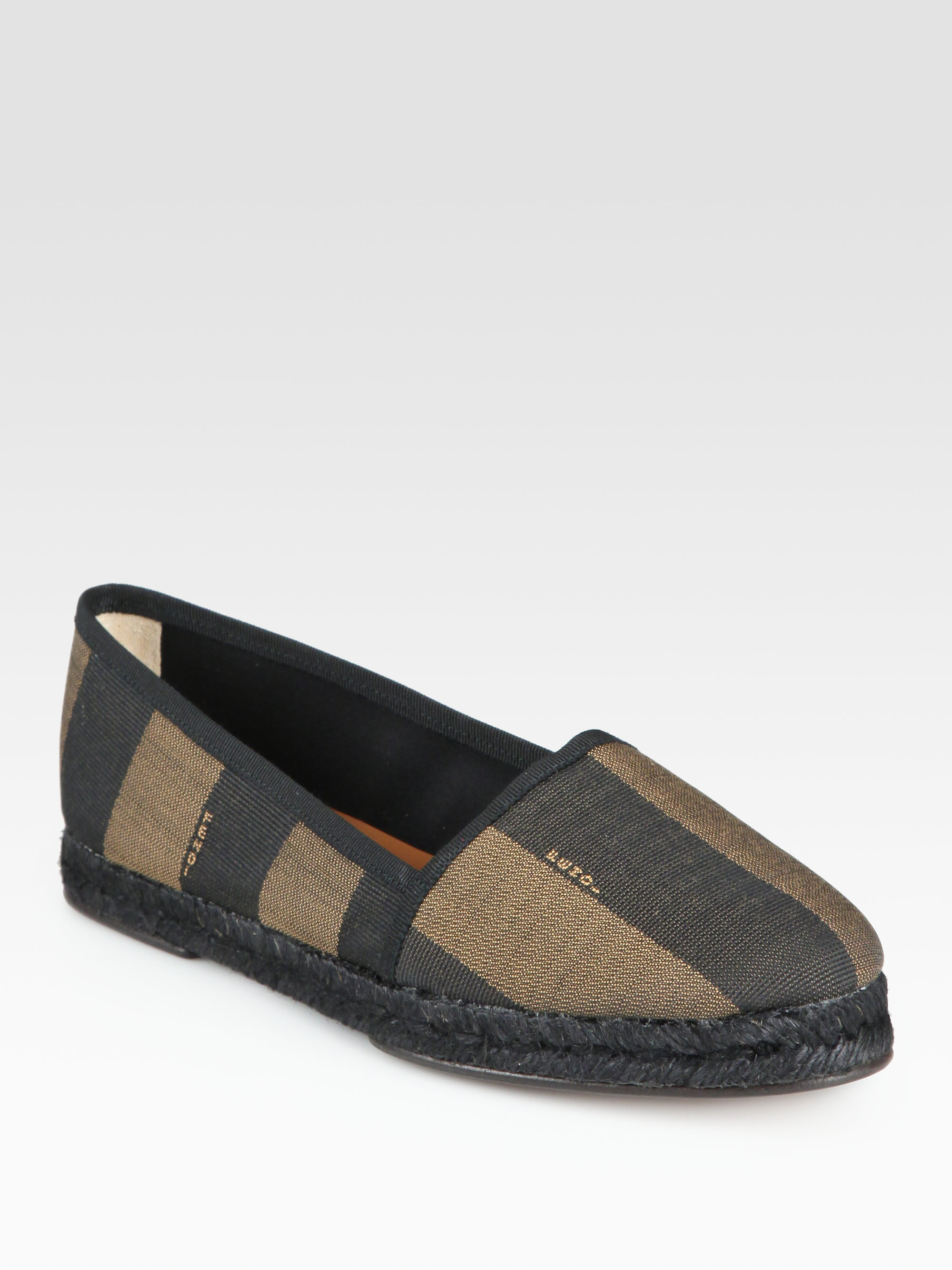 Lyst Fendi Pequin Canvas Espadrilles in Brown