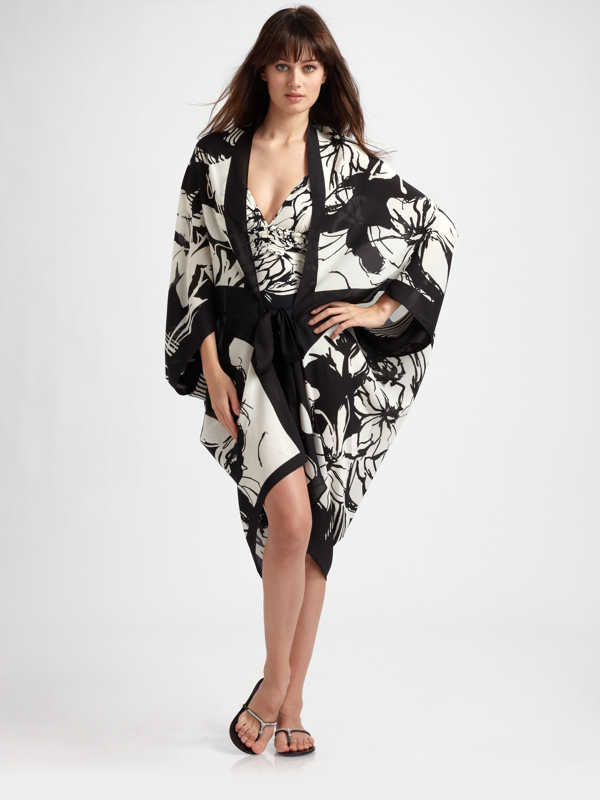 Gottex Gardenia Kimono Coverup in Black/Ivory (Black) | Lyst