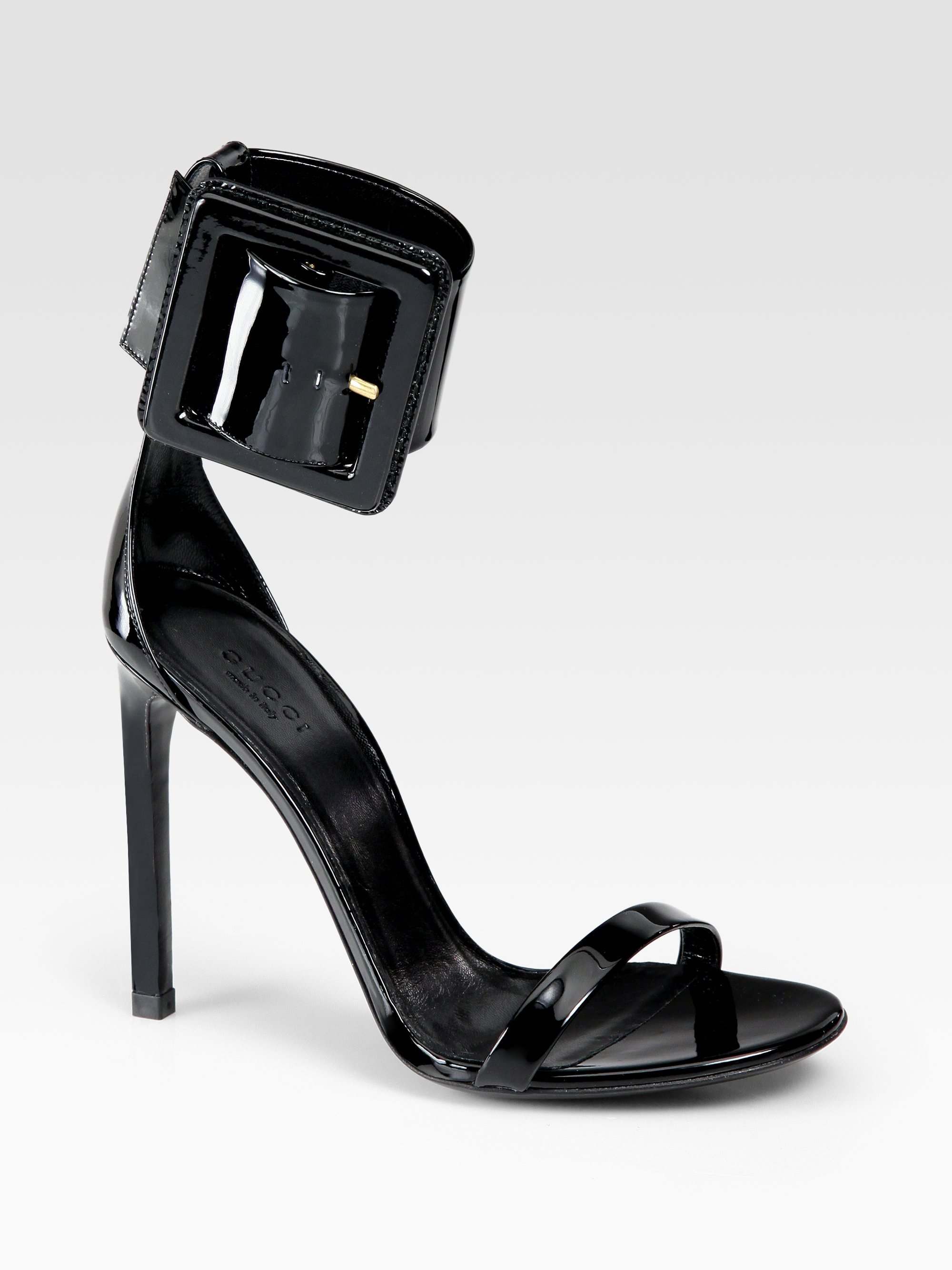 Gucci Leather Buckle Ankle Strap Sandals in Black | Lyst