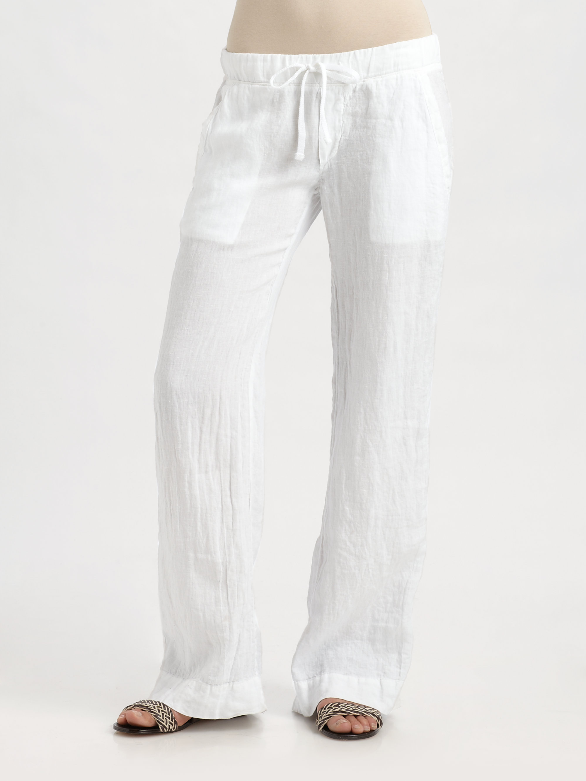 James Perse Linen Drawstring Pants in White | Lyst