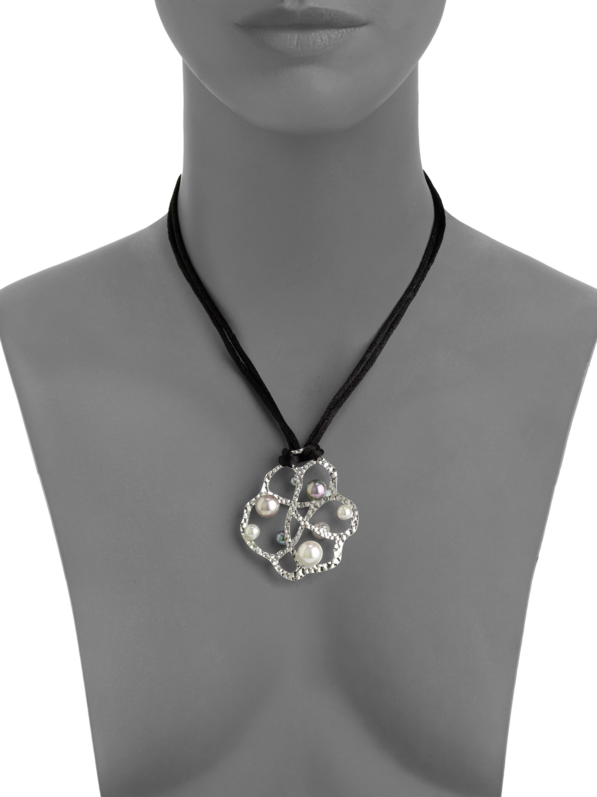 Majorica Gaudi Pendant Silk Cord Necklace in Grey Pearl (Metallic) Lyst