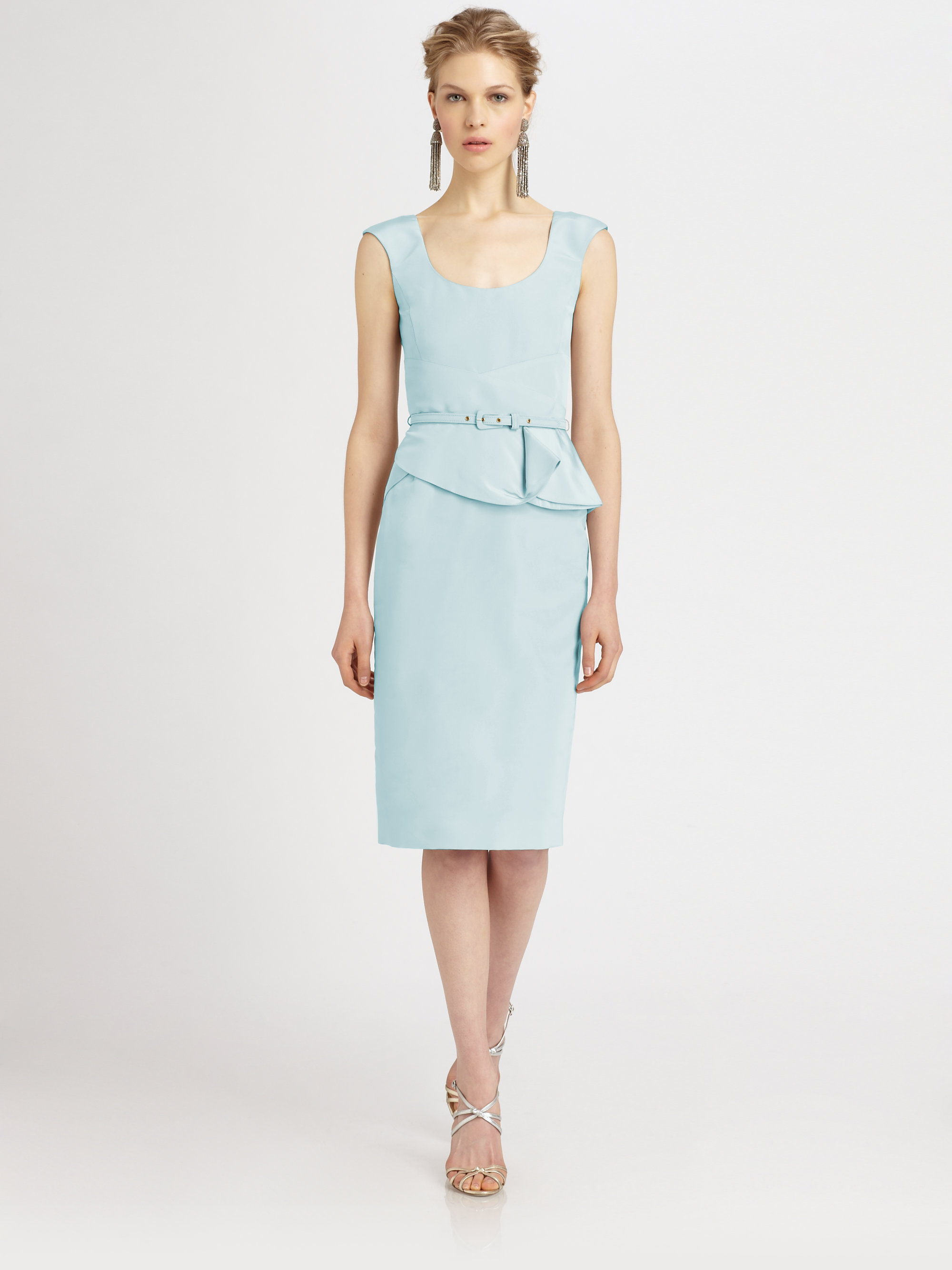 Oscar de la Renta Silk Peplum Dress in Blue - Lyst