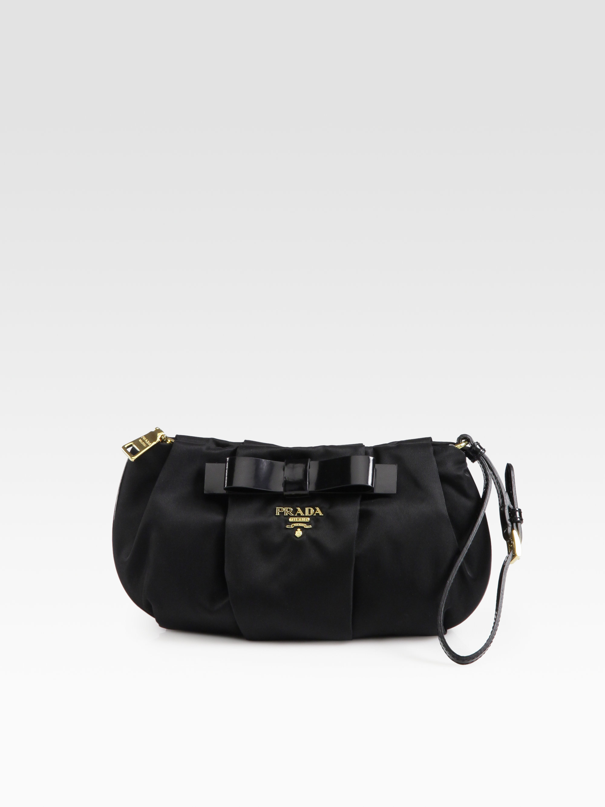 Prada Spazzolato Nylon Bow Wristlet in Black (nero-black) | Lyst