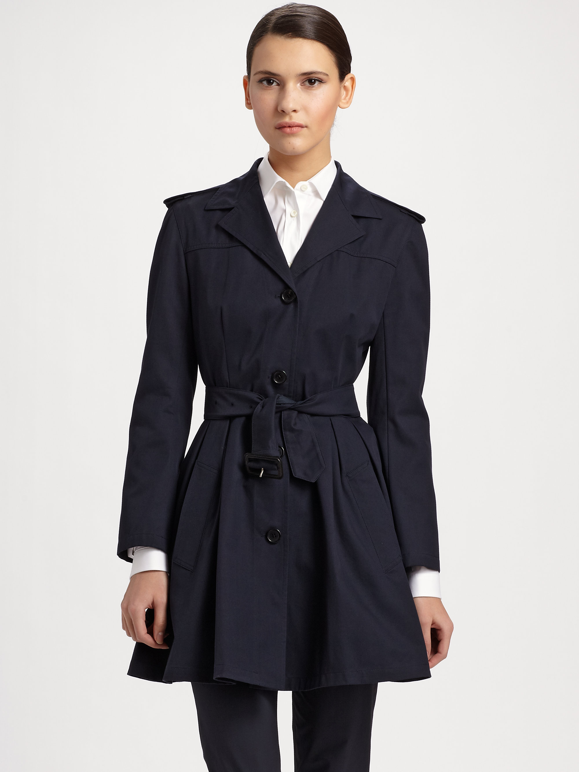 Prada Flared Belted Trench coat in Blue 