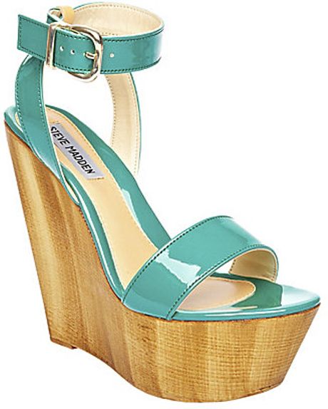 Steve Madden Beachy Wedge in Green (teal patent) | Lyst