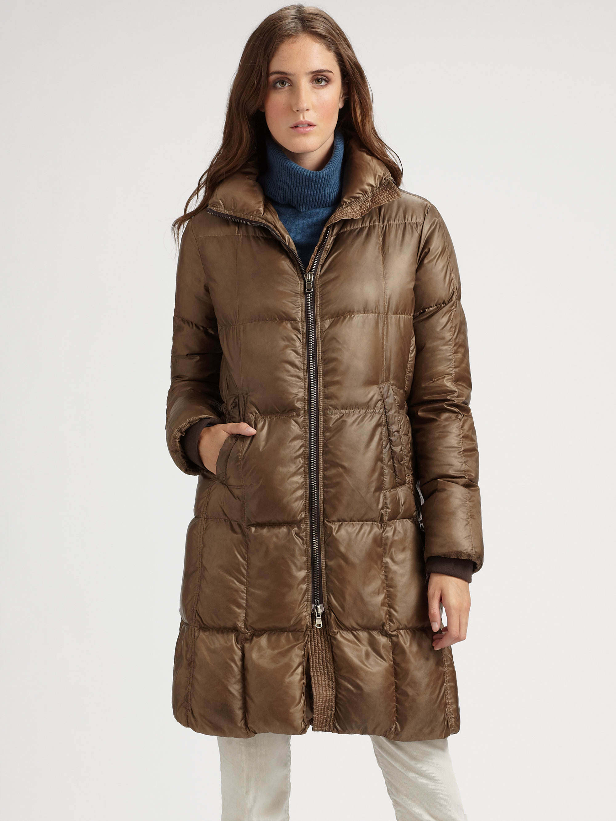 Theory Warley Puffer Coat in Brown | Lyst