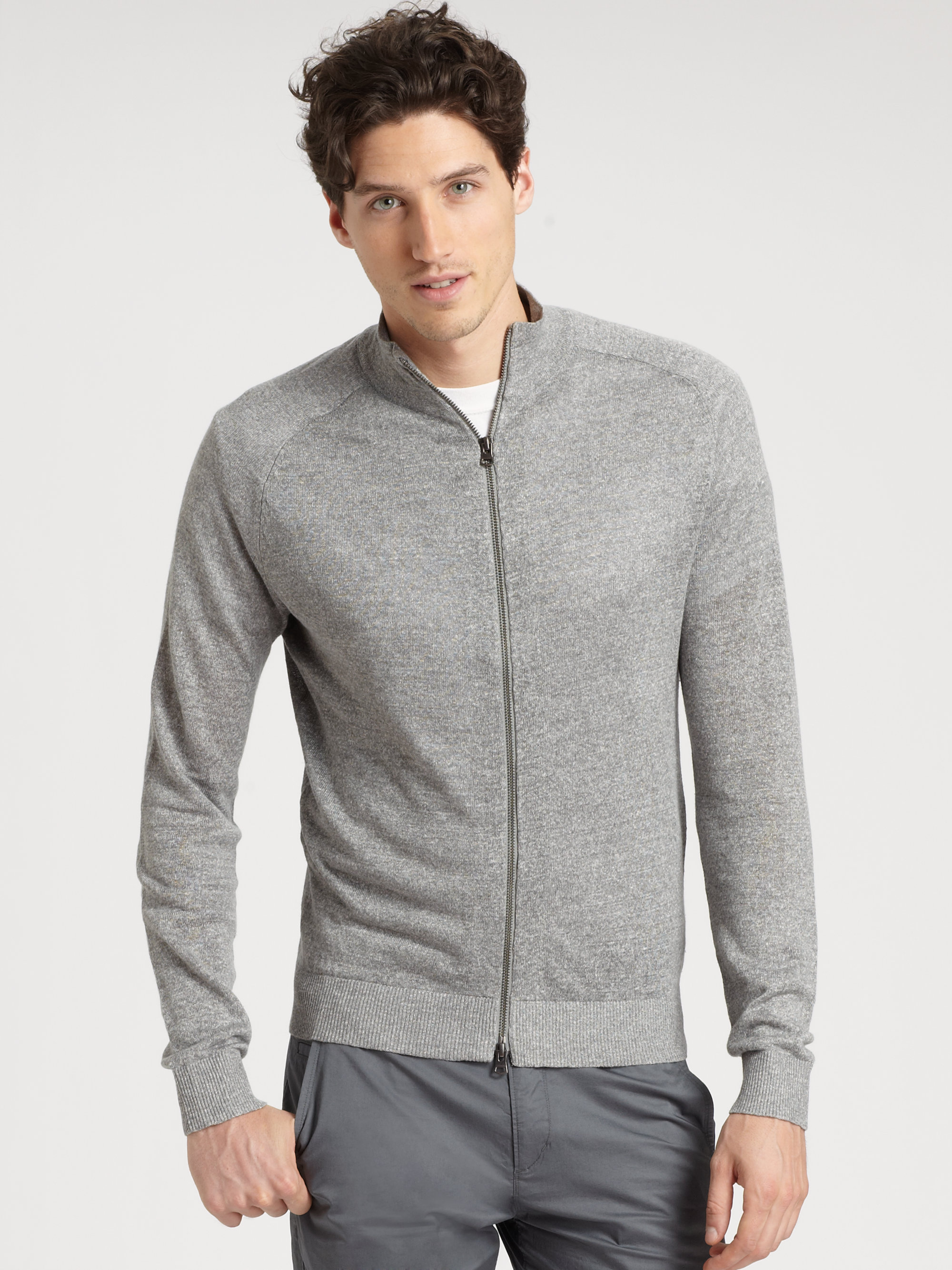 Lyst - Theory Linen Zipup Sweater in Gray for Men