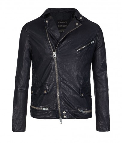 AllSaints Ishida Leather Biker Jacket in Blue for Men | Lyst