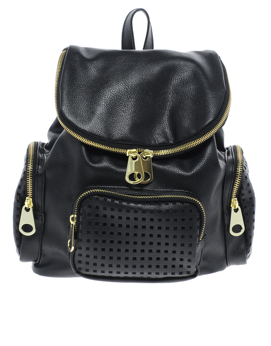 ASOS Backpack Bag with Zips and Punchout Detail in Black Lyst