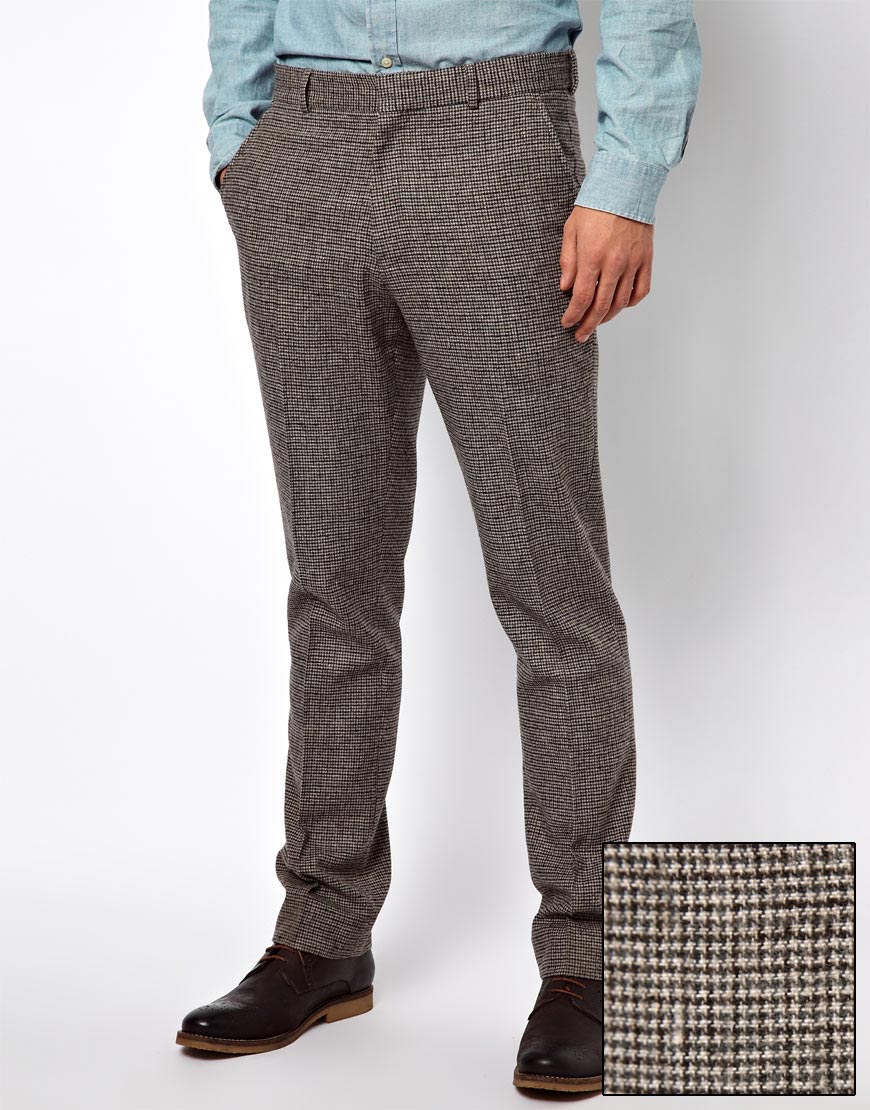 Criminal damage Asos Slim Fit Suit Pants in Houndstooth in Brown for